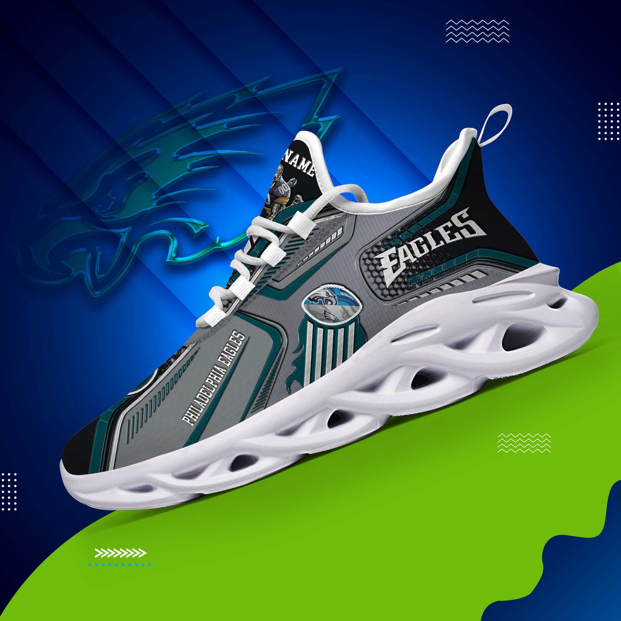 Philadelphia Eagles White C Sneakers 2025 Version Personalized Your Name, Sport Sneakers , Sport Gifts PH605