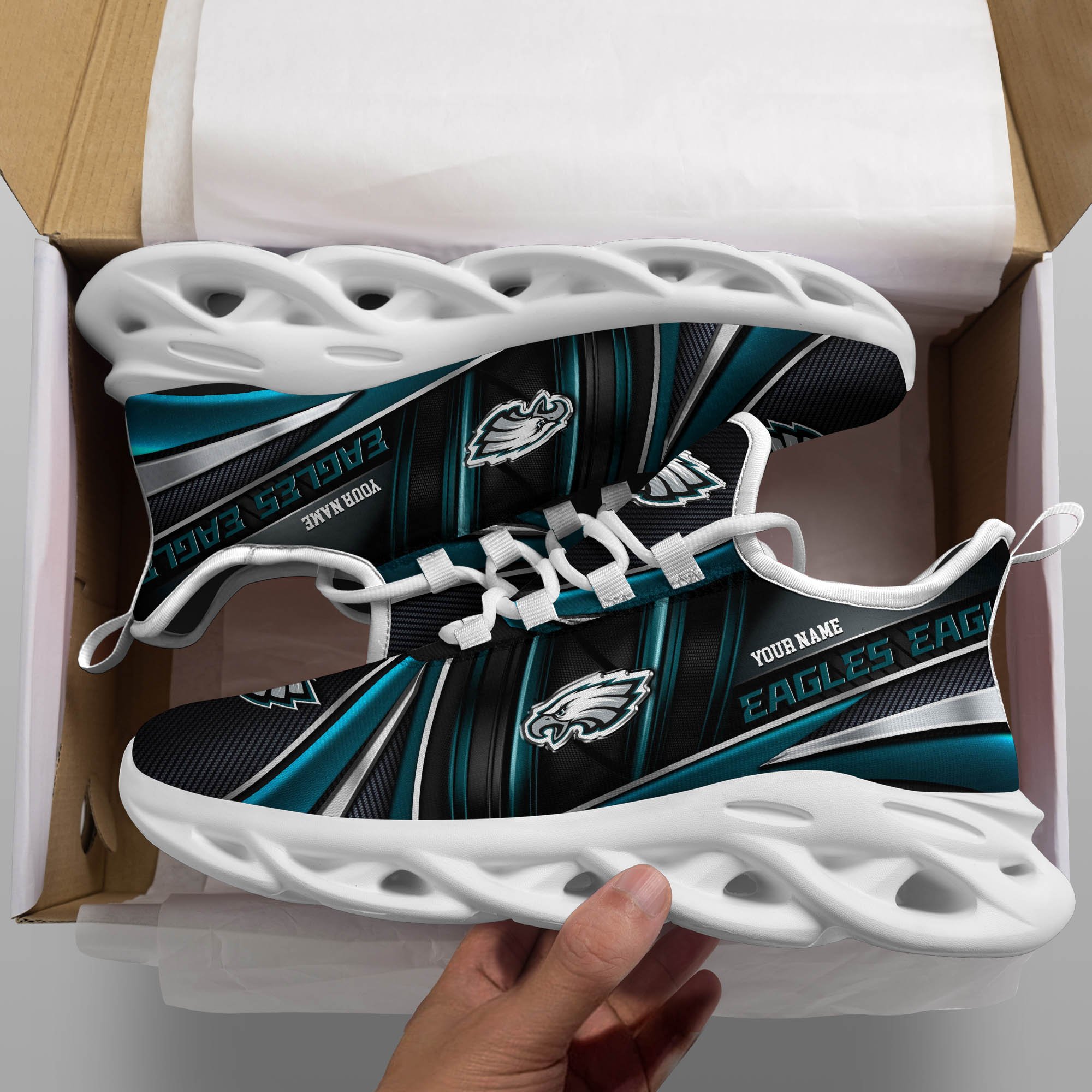 Philadelphia Eagles White C Sneakers 2025 Version Personalized Your Name, Sport Team Sneakers, Sport Gifts PH892