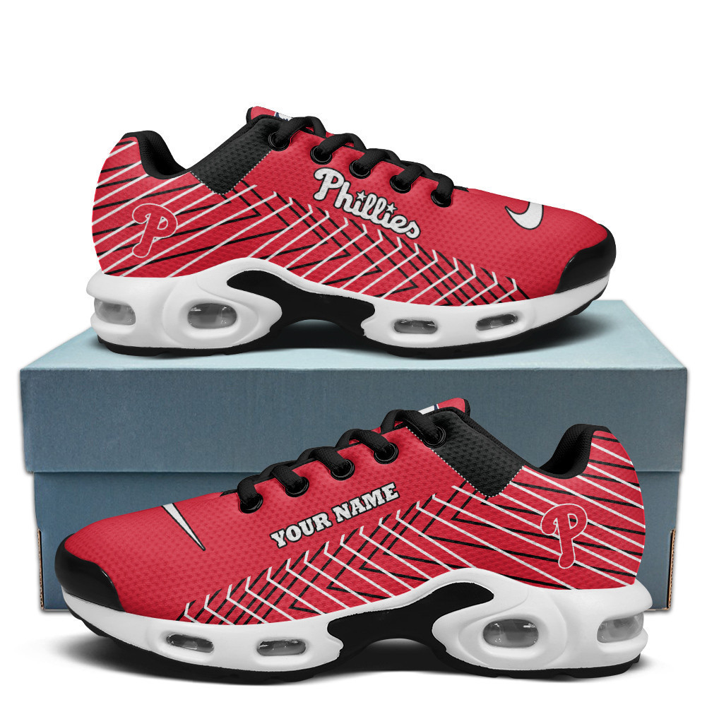 Philadelphia Phillies Personalized Name Team Colors Jagged Lines TN Shoes Air Cushion Sneakers