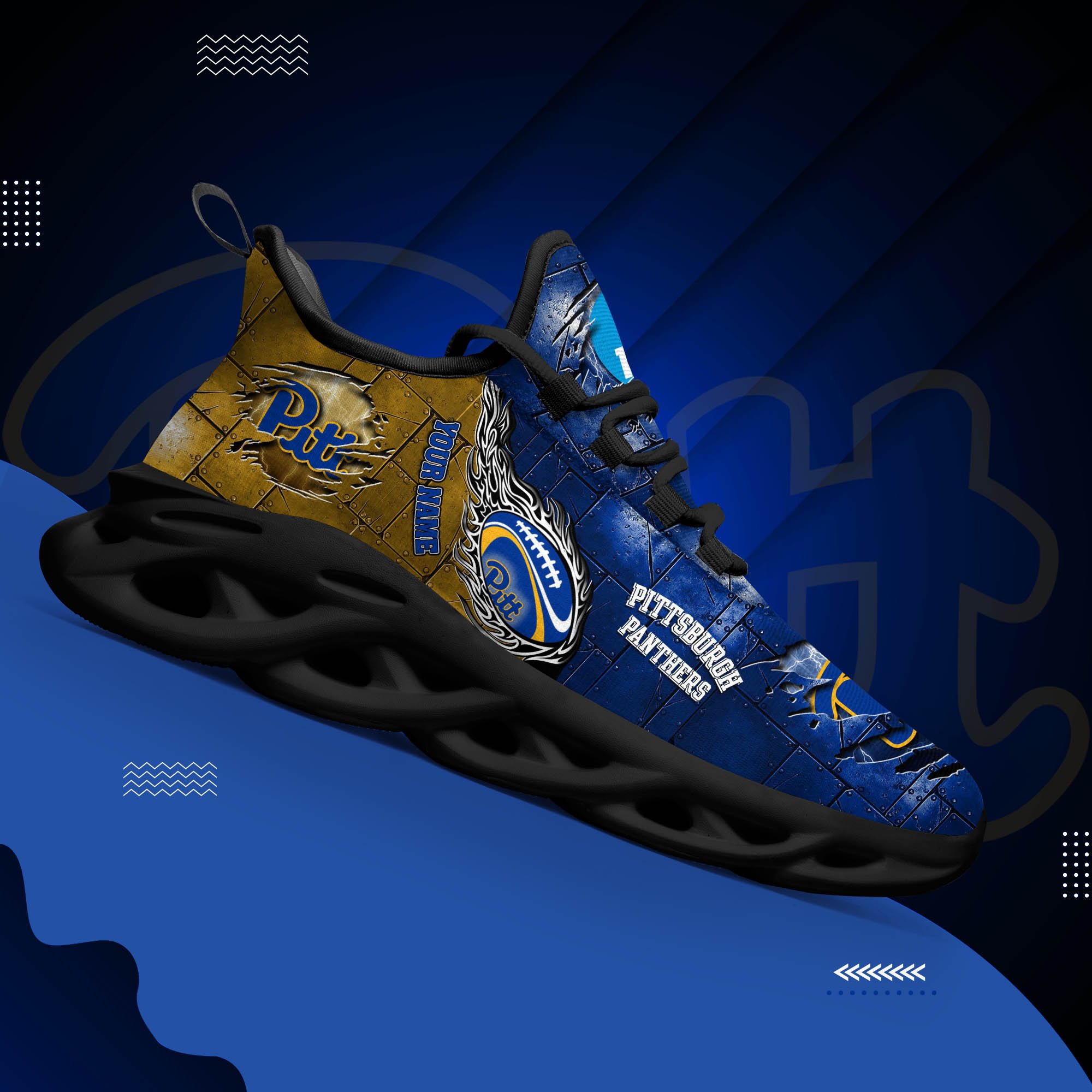 Pittsburgh Panthers Black Max Soul Shoes 2025 Versions, White Max Soul Shoes Custom Your Name PH879