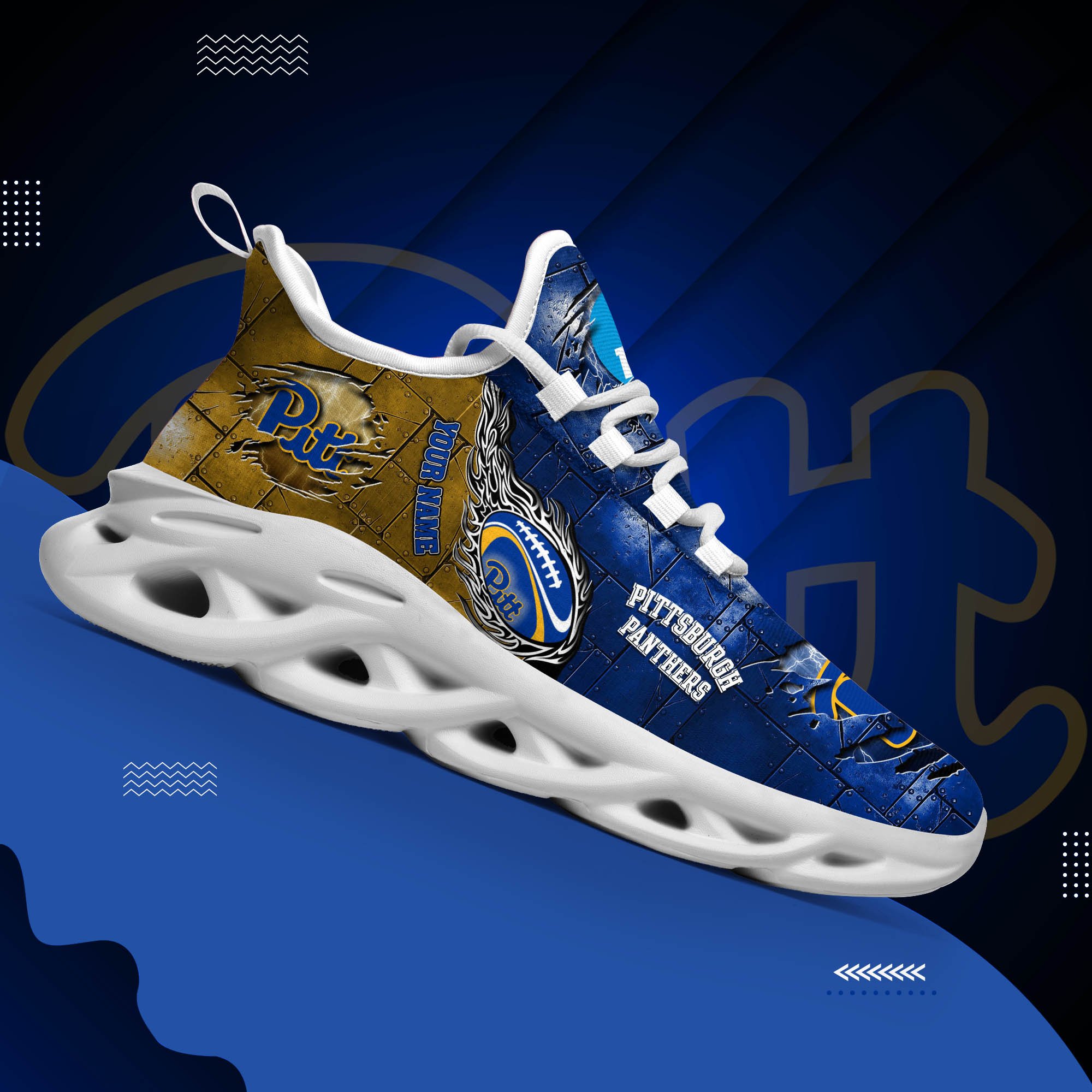 Pittsburgh Panthers Black Max Soul Shoes 2025 Versions, White Max Soul Shoes Custom Your Name PH879
