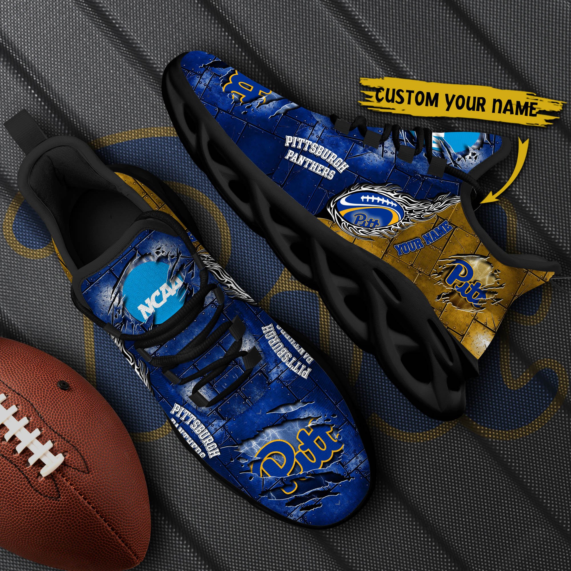 Pittsburgh Panthers Black Max Soul Shoes 2025 Versions, White Max Soul Shoes Custom Your Name PH879