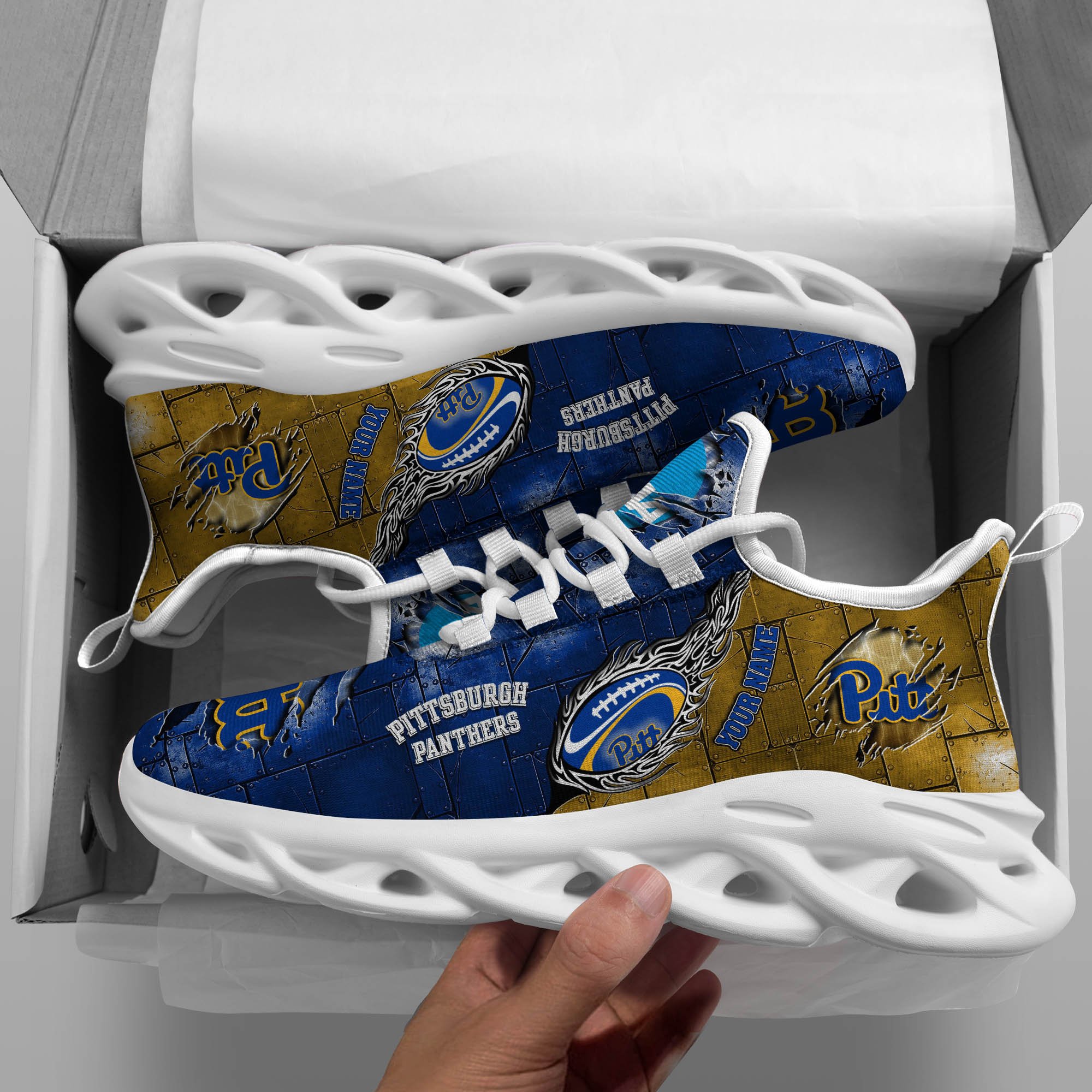 Pittsburgh Panthers Black Max Soul Shoes 2025 Versions, White Max Soul Shoes Custom Your Name PH879