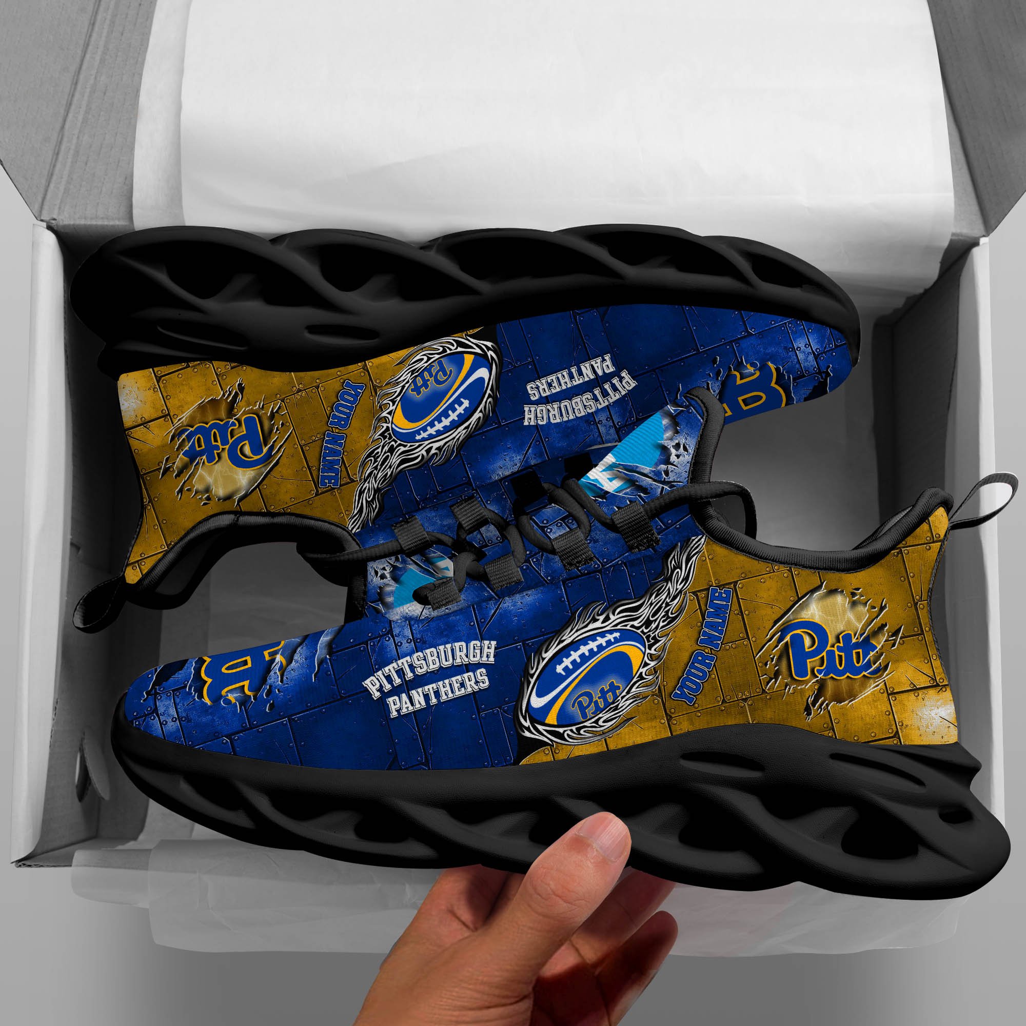 Pittsburgh Panthers Black Max Soul Shoes 2025 Versions, White Max Soul Shoes Custom Your Name PH879