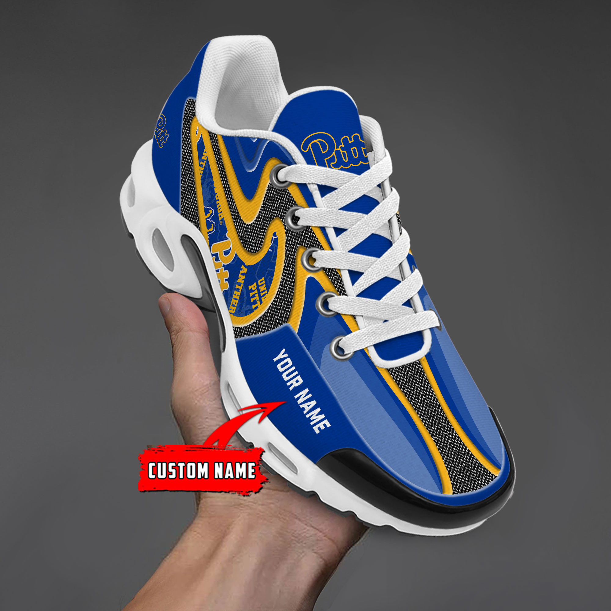 Pittsburgh Panthers Personalized Name Team Checkmark Logo Mix Colors Stitch Line TN Shoes Air Cushion Sneakers