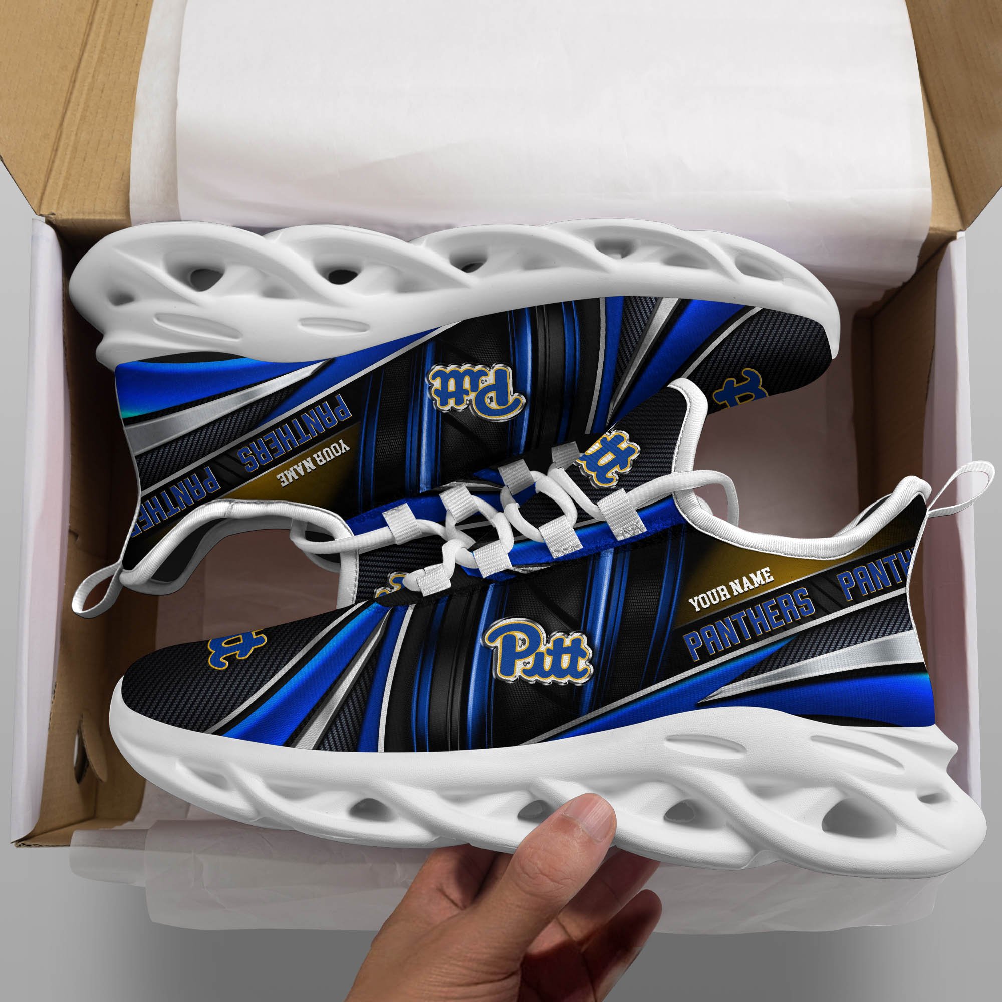 Pittsburgh Panthers White C Sneakers 2025 Version Personalized Your Name, Sport Team Sneakers, Sport Gifts PH892