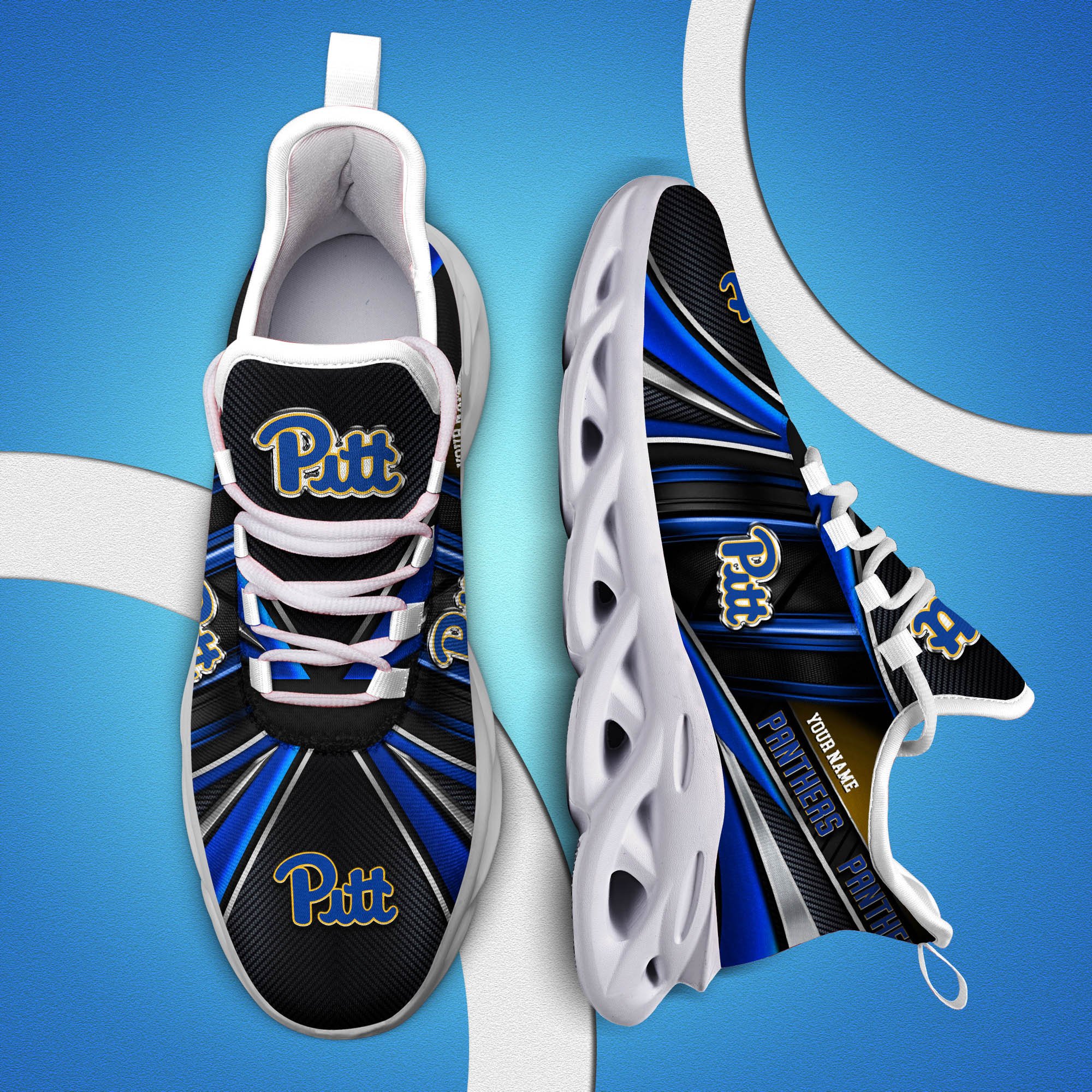 Pittsburgh Panthers White C Sneakers 2025 Version Personalized Your Name, Sport Team Sneakers, Sport Gifts PH892