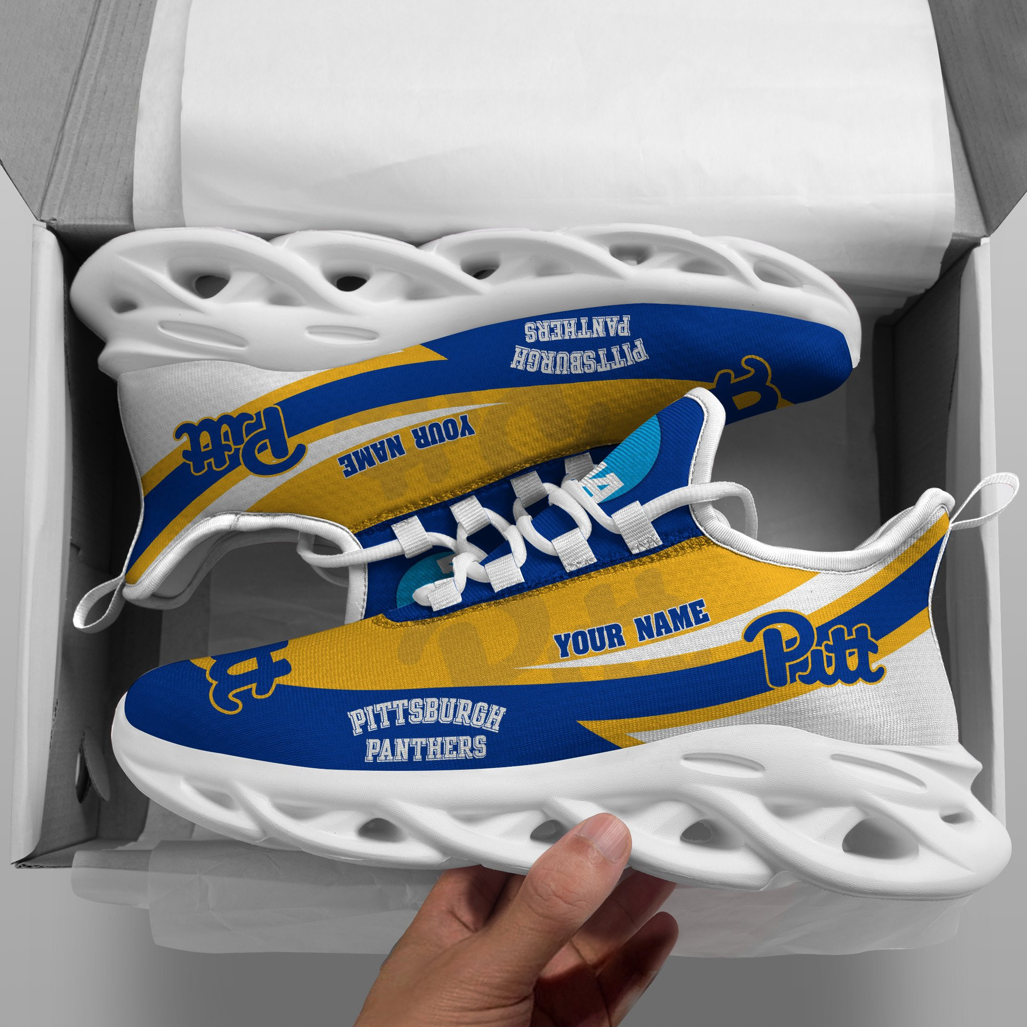 Pittsburgh Panthers White Max Soul Shoes 2025 Versions Custom Your Name, Sports Gift For Fan PH019