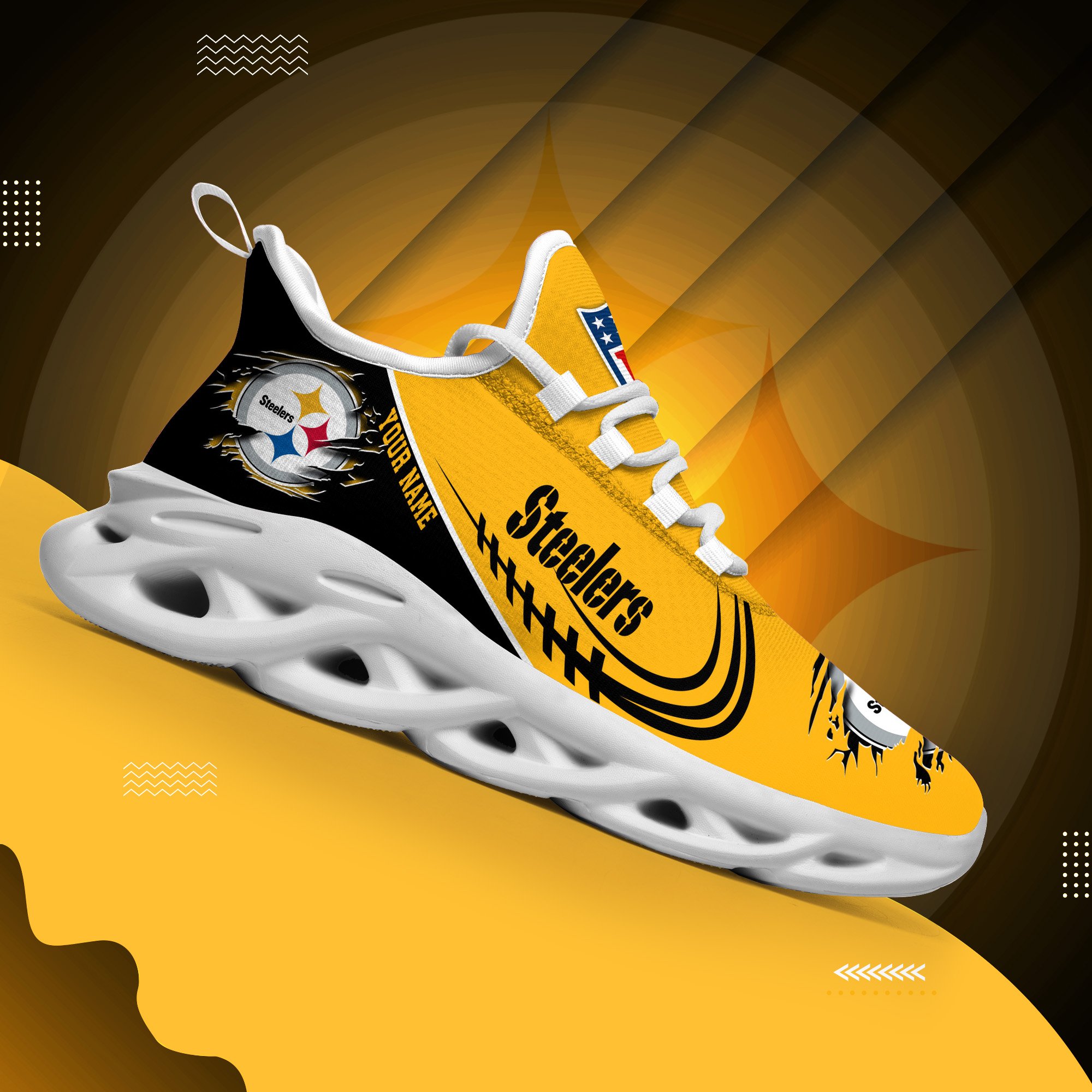 Pittsburgh Steelers Black Max Soul Shoes 2025 Versions Custom Name 003