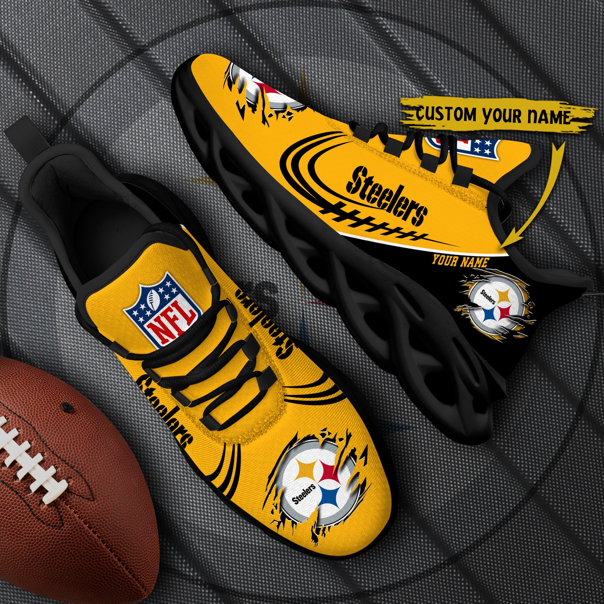 Pittsburgh Steelers Black Max Soul Shoes 2025 Versions Custom Name 003