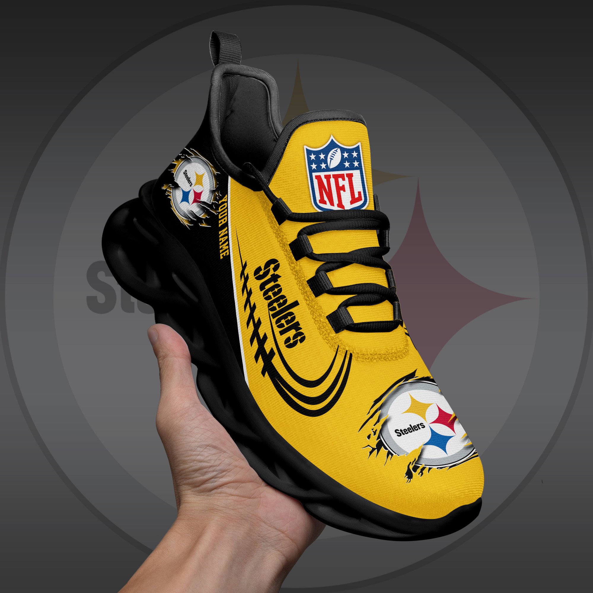Pittsburgh Steelers Black Max Soul Shoes 2025 Versions Custom Name 003