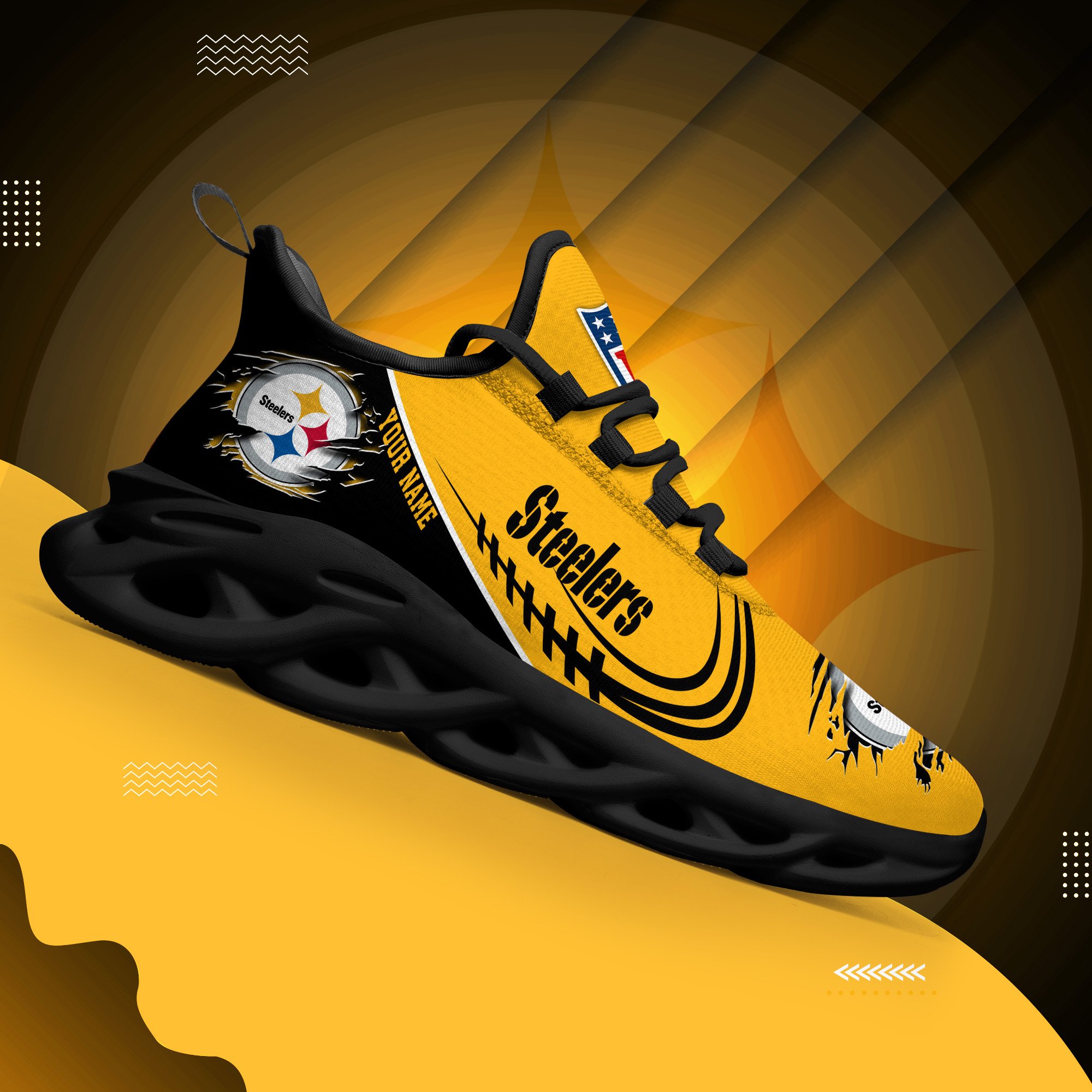 Pittsburgh Steelers Black Max Soul Shoes 2025 Versions Custom Name 003
