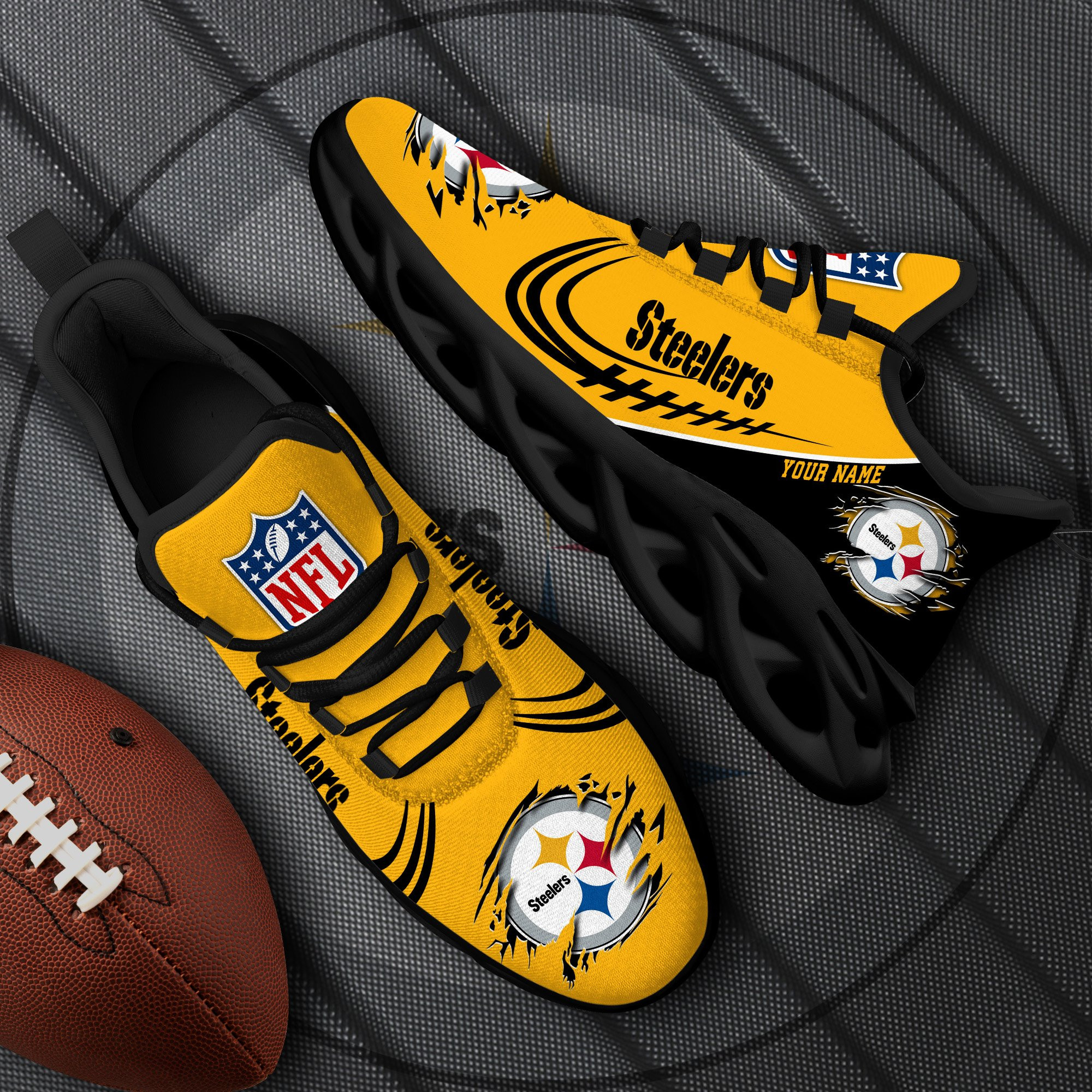 Pittsburgh Steelers Black Max Soul Shoes 2025 Versions Custom Name 003
