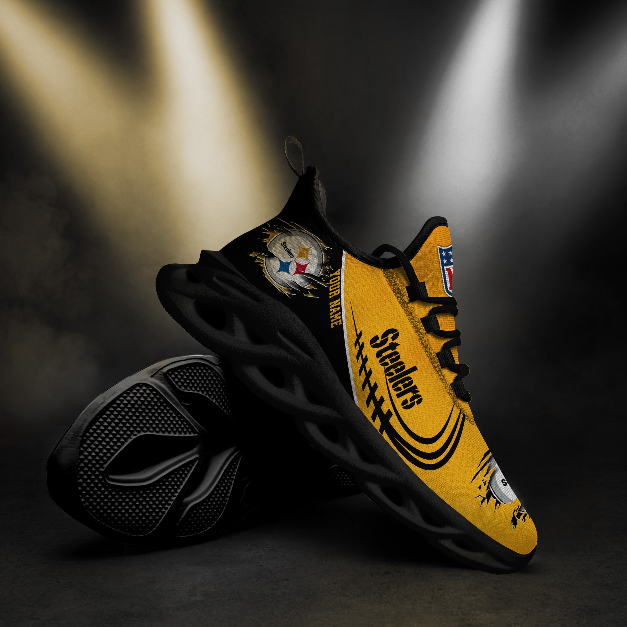 Pittsburgh Steelers Black Max Soul Shoes 2025 Versions Custom Name 003
