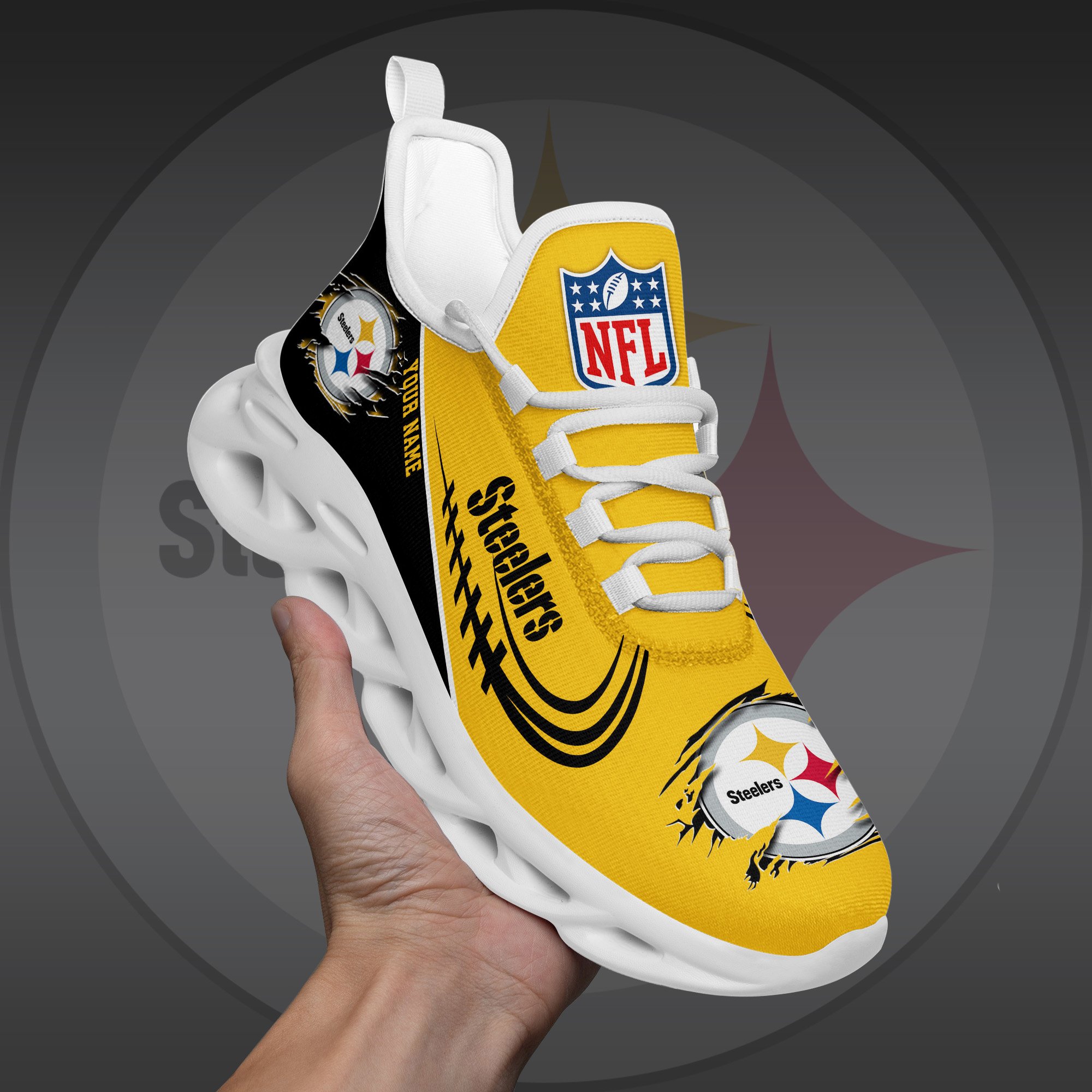 Pittsburgh Steelers Black Max Soul Shoes 2025 Versions Custom Name 003