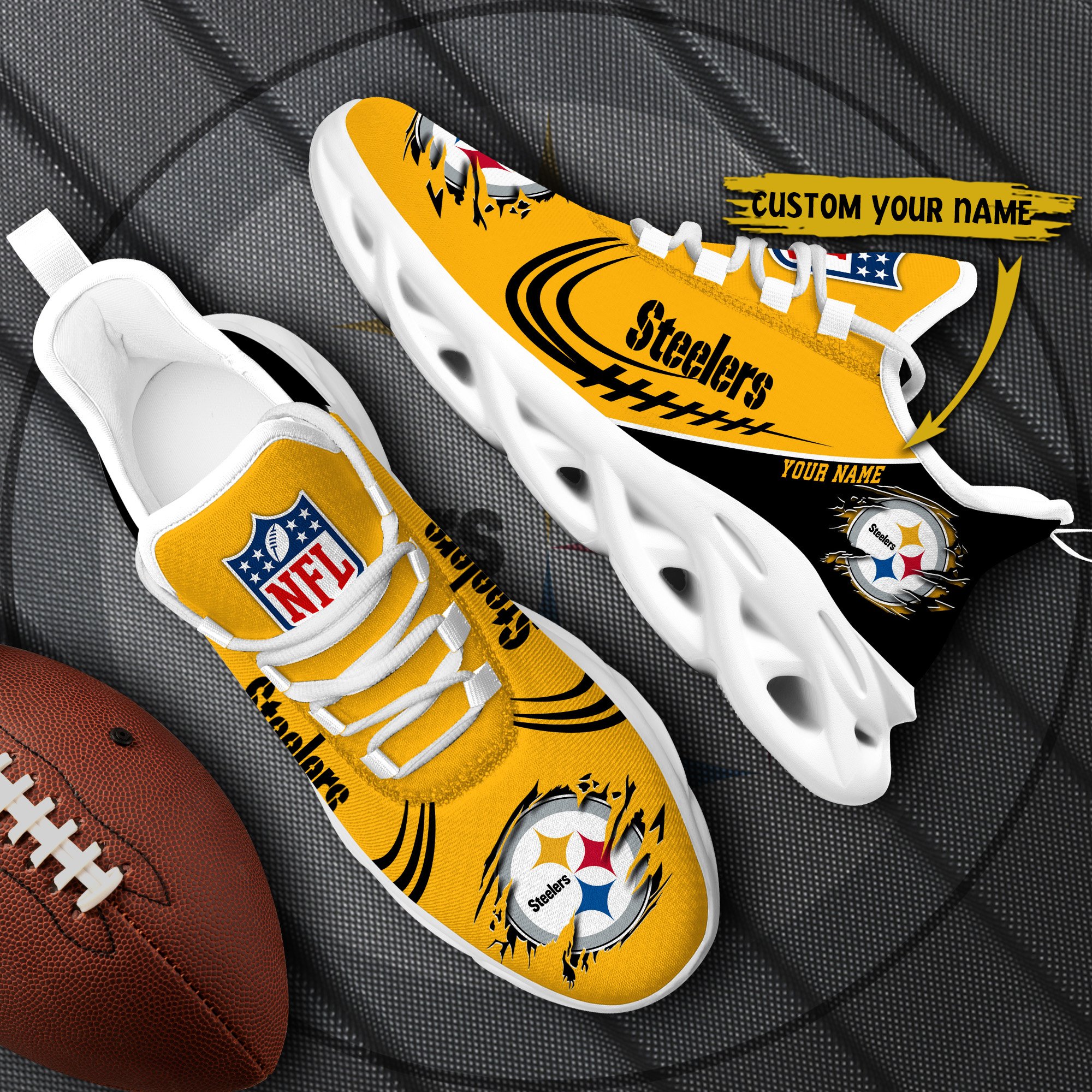 Pittsburgh Steelers Black Max Soul Shoes 2025 Versions Custom Name 003