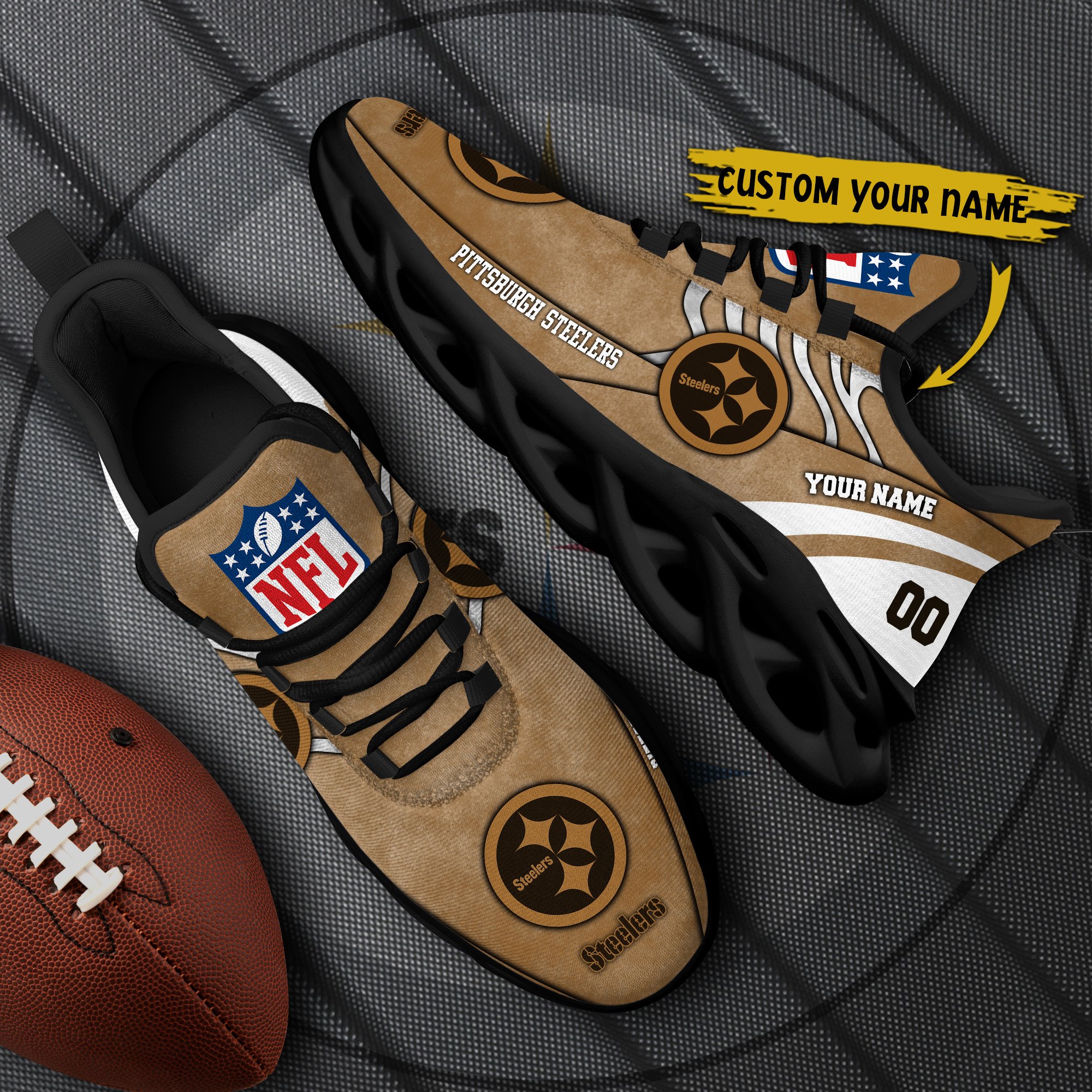 Pittsburgh Steelers Black Max Soul Shoes 2025 Versions Custom Your Name And Number 264
