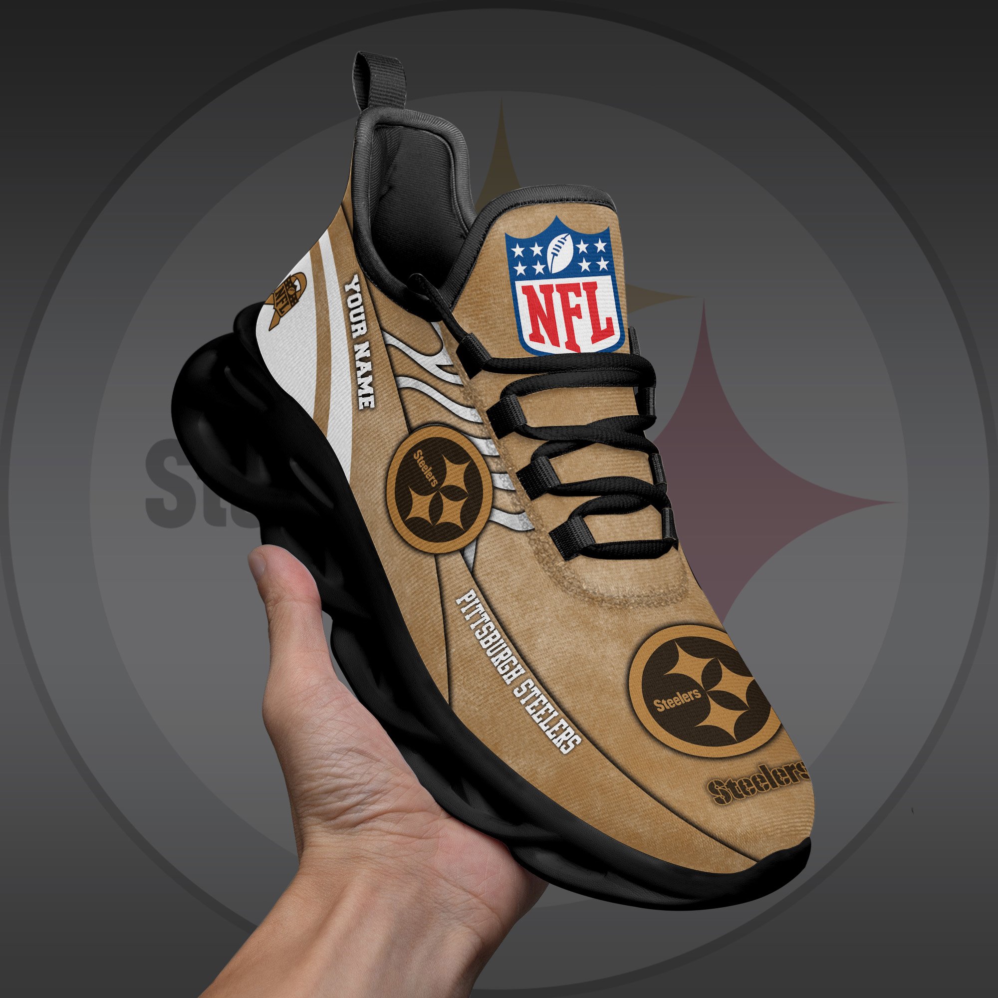 Pittsburgh Steelers Black Max Soul Shoes 2025 Versions Custom Your Name And Number 264