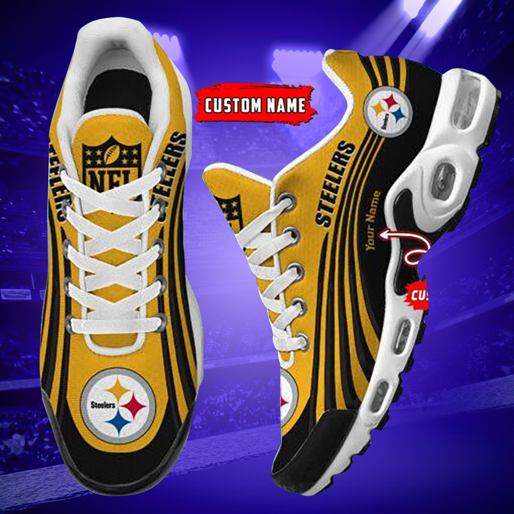 Pittsburgh Steelers Personalized Name Team Colors Wave Lines TN Air Max Shoes Air Cushion Sneakers