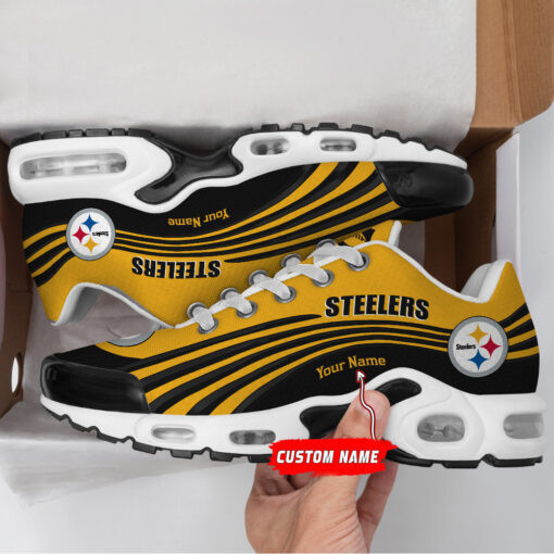 Pittsburgh Steelers Personalized Name Team Colors Wave Lines TN Shoes Air Cushion Sneakers