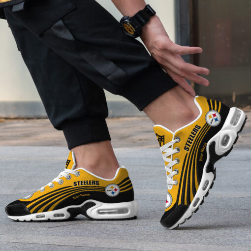 Pittsburgh Steelers Personalized Name Team Colors Wave Lines TN Shoes Air Cushion Sneakers