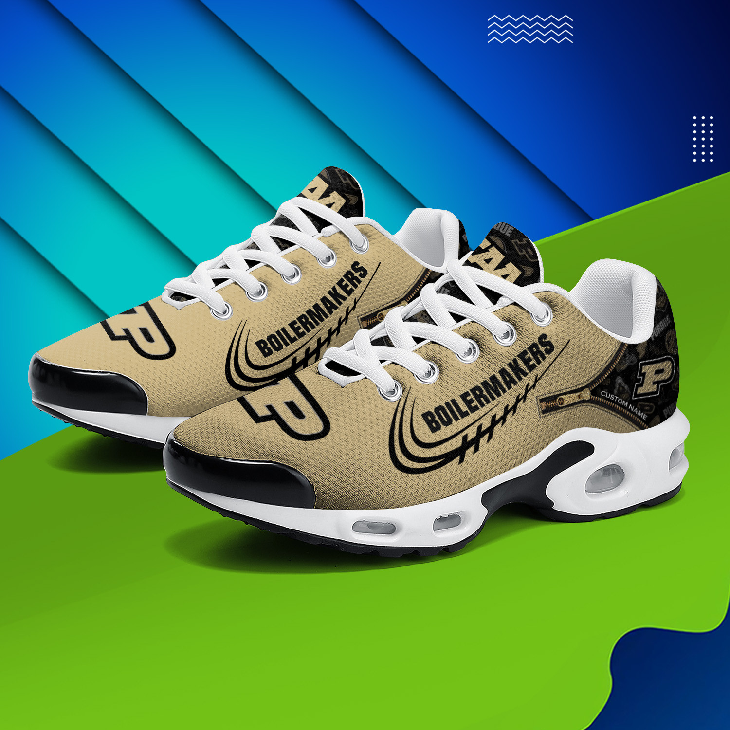 Purdue Boilermakers Personalized Name Team Logo Mix Colors Zipped Line TN Shoes Air Cushion Sneakers