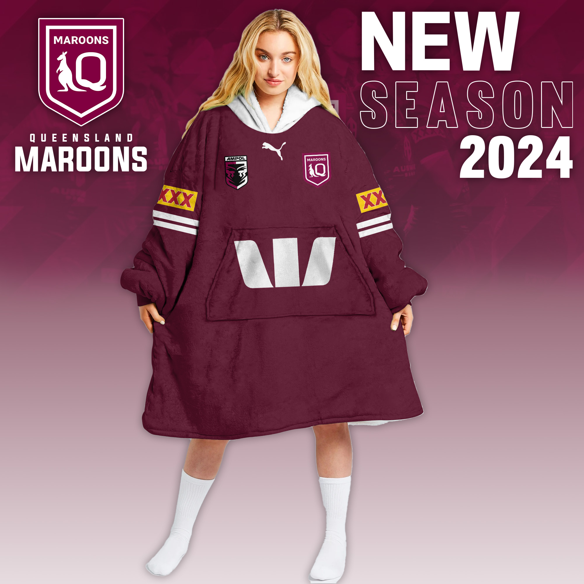 Queensland Maroons  Blanket Hoodie Personalized 
