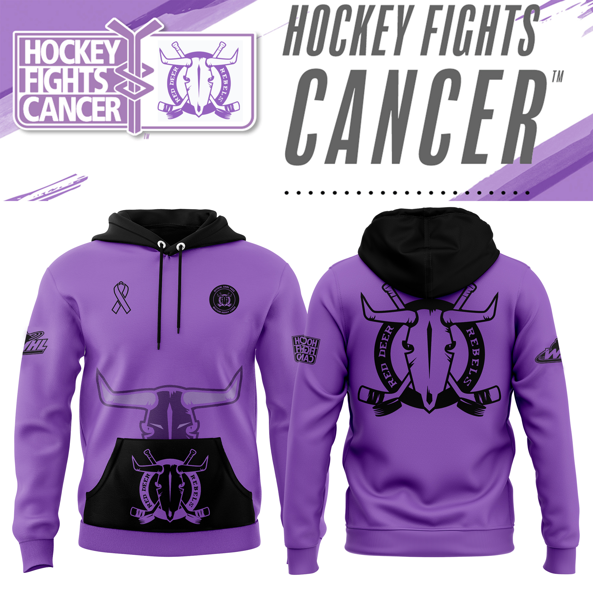 Red Deer Rebels Hockey Fights Cancer Pullover Hoodie 