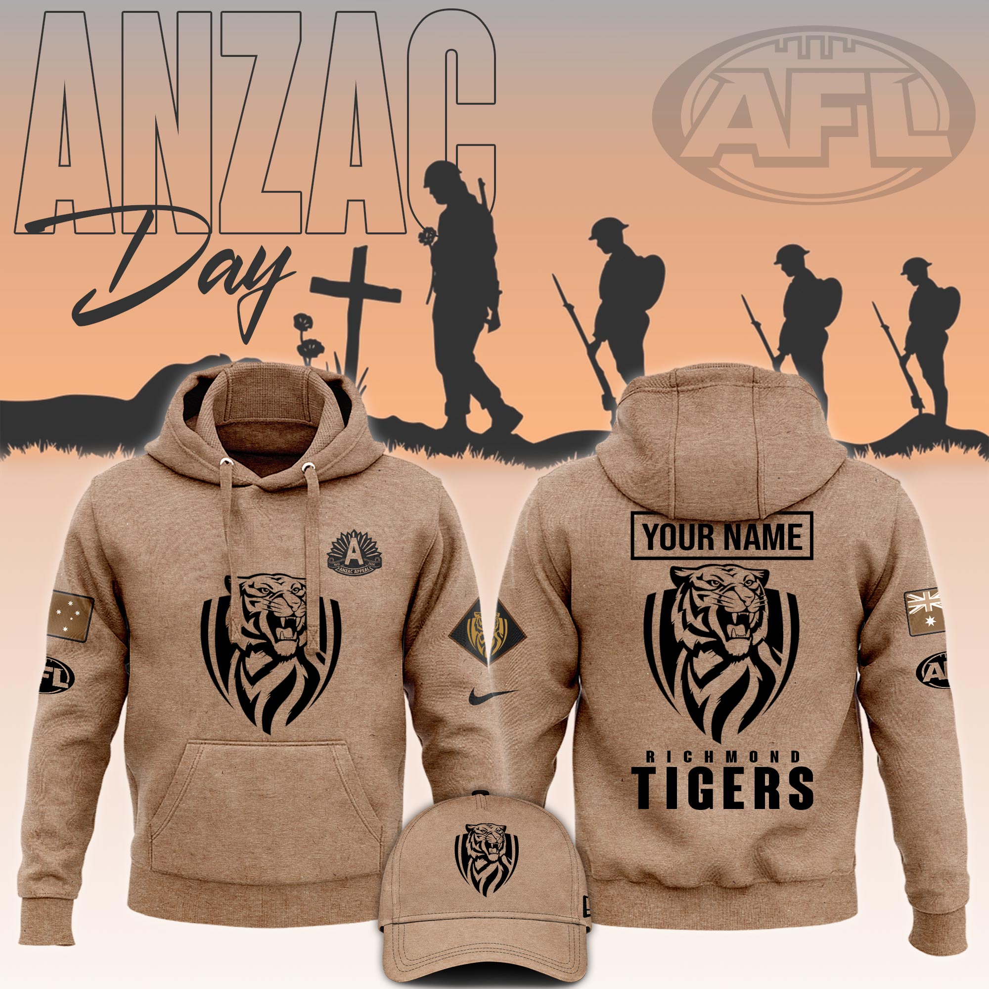 Richmond Tigers  AFL Anzac Day Hoodie 