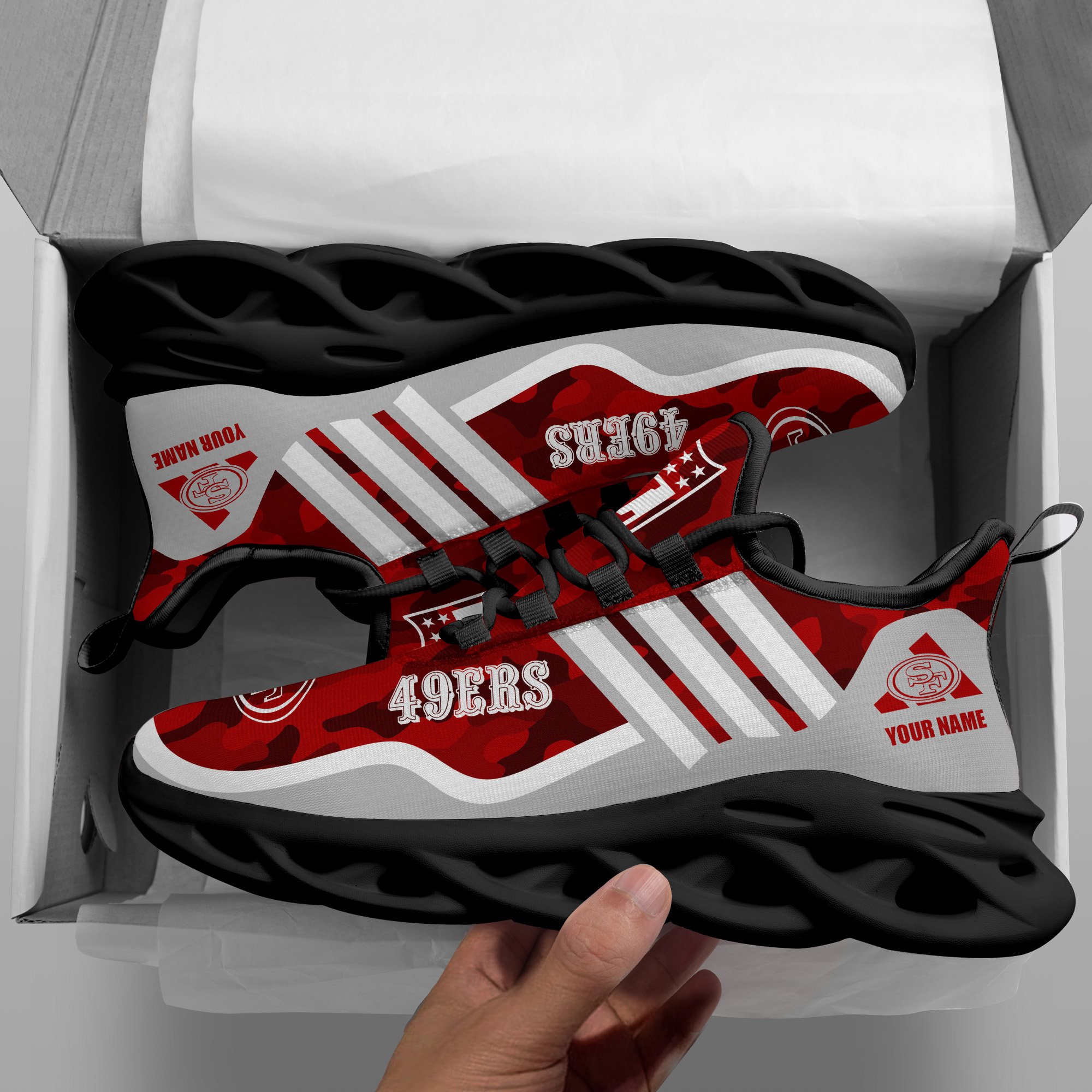 San Francisco 49Ers Black Max Soul Shoes 2025 Versions Custom Name 430