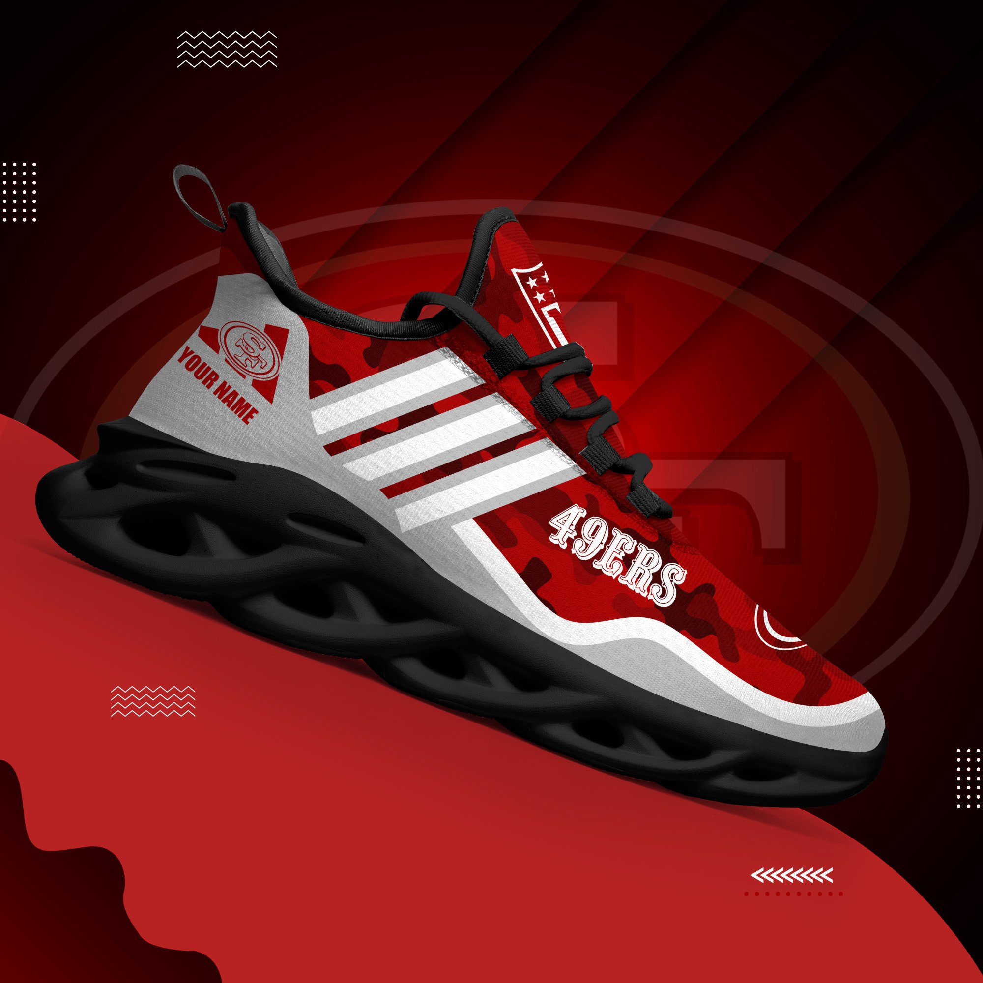 San Francisco 49Ers Black Max Soul Shoes 2025 Versions Custom Name 430