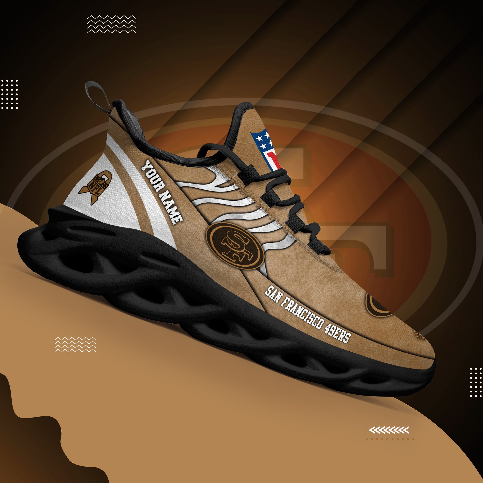 San Francisco 49Ers Black Max Soul Shoes 2025 Versions Custom Your Name And Number 264