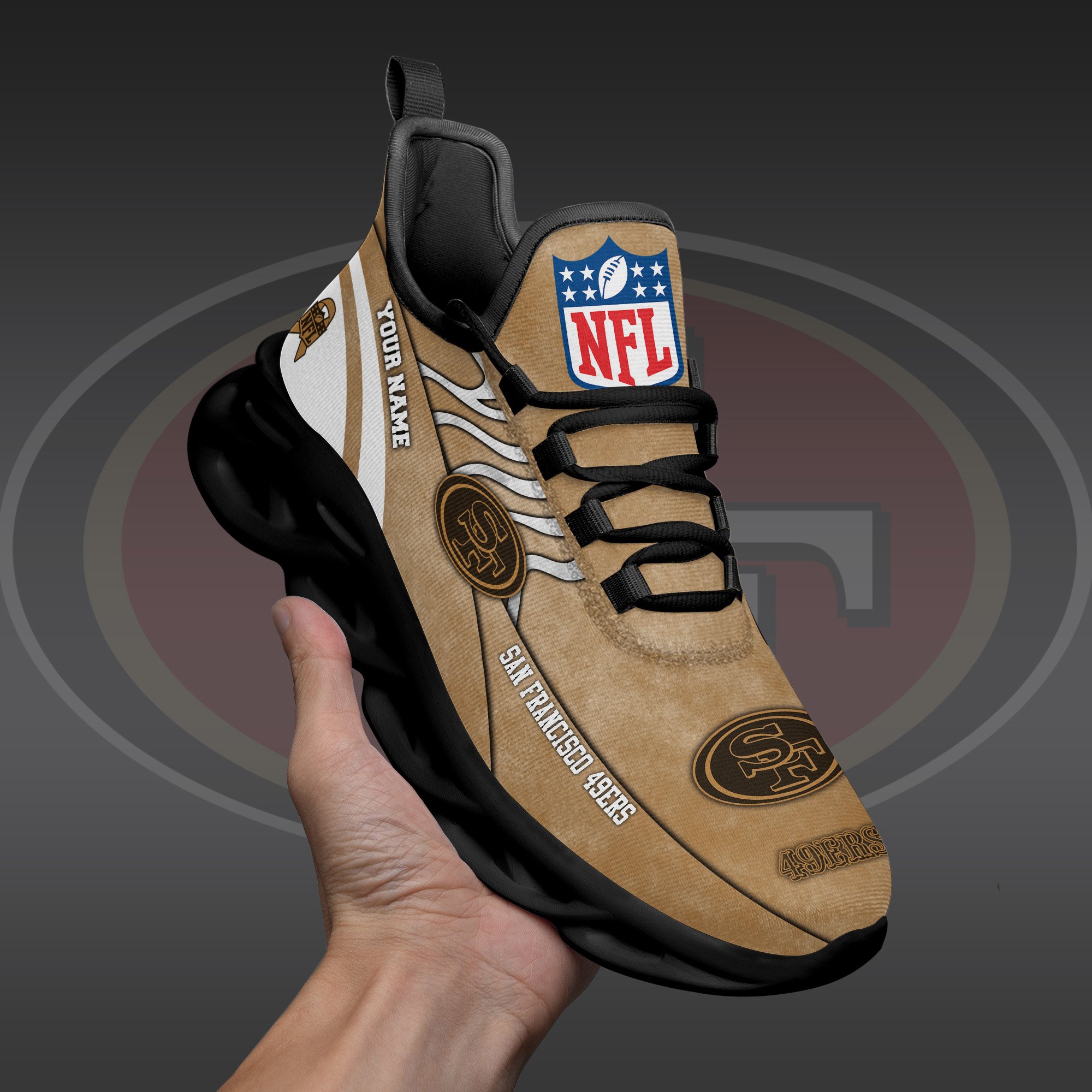 San Francisco 49Ers Black Max Soul Shoes 2025 Versions Custom Your Name And Number 264