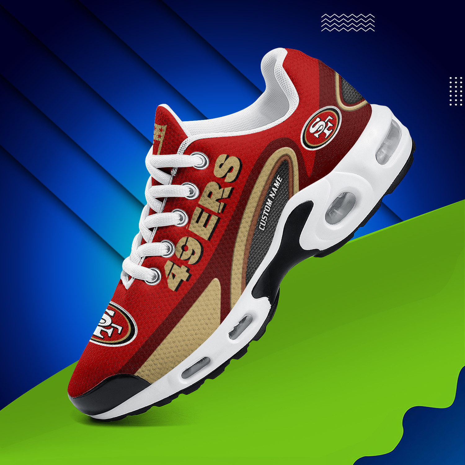 San Francisco 49ers Personalized Name Team Logo Mix Colors Oval Line TN Shoes Air Cushion Sneakers