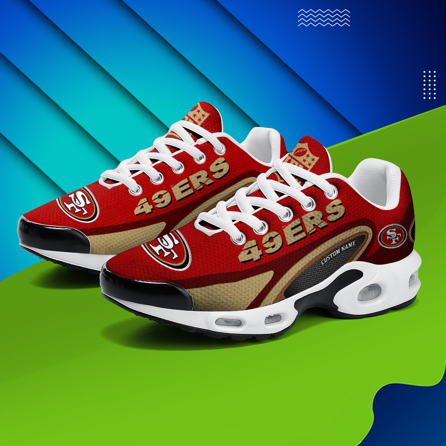 San Francisco 49ers Personalized Name Team Logo Mix Colors Oval Line TN Shoes Air Cushion Sneakers
