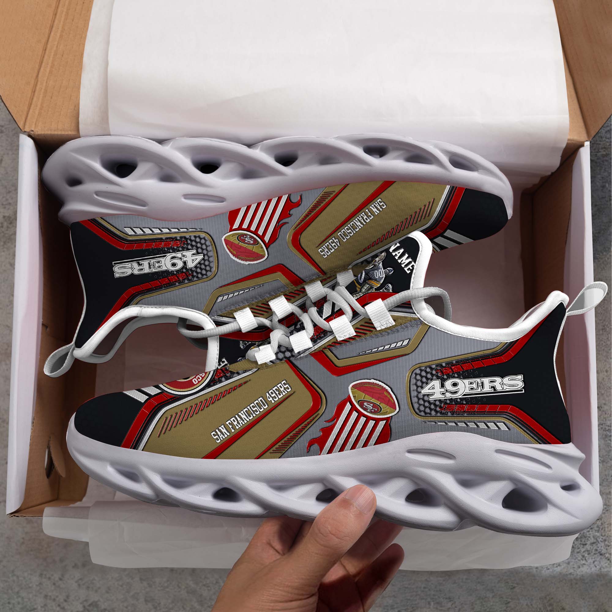 San Francisco 49Ers White C Sneakers 2025 Version Personalized Your Name, Sport Sneakers , Sport Gifts PH605