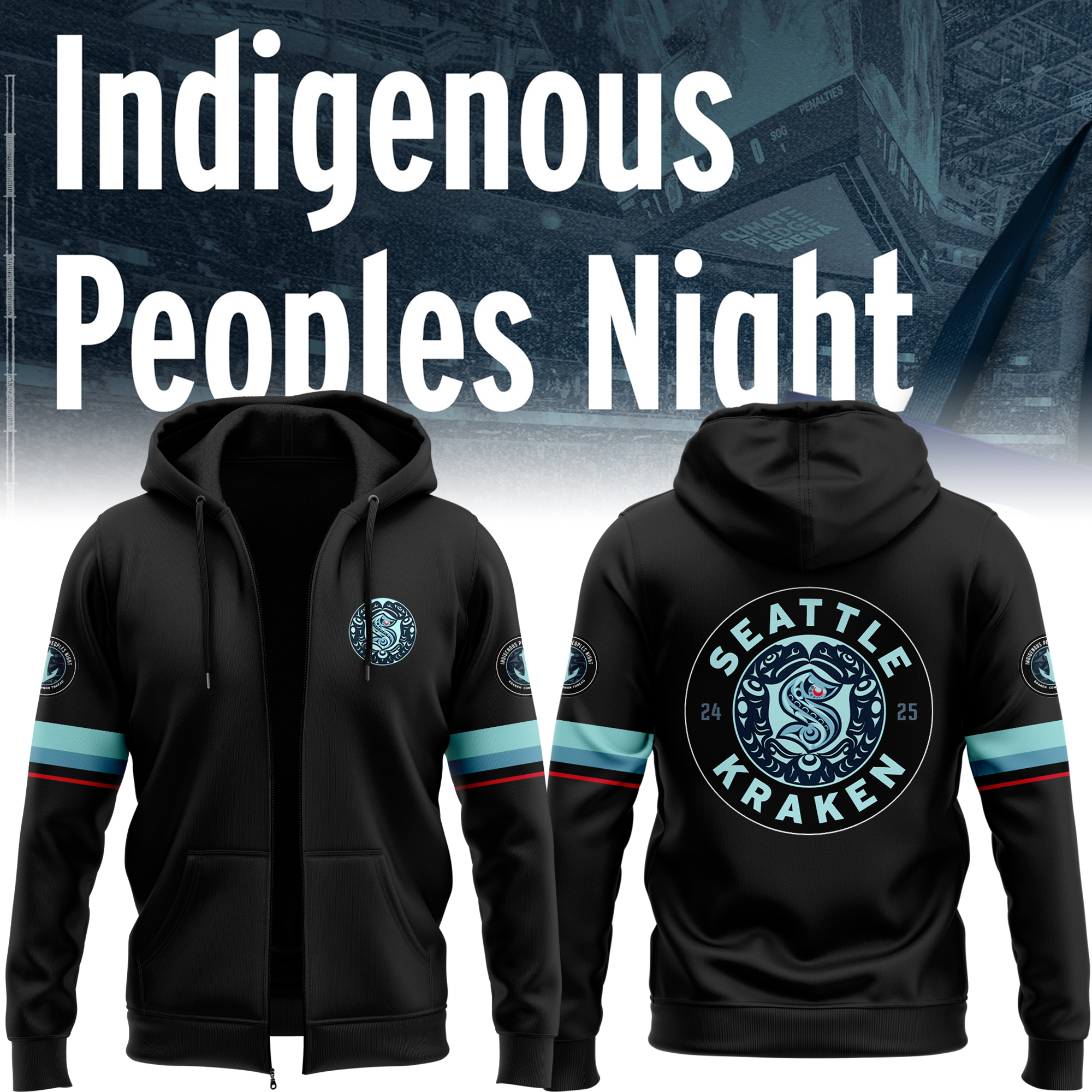 Seattle Kraken Indigenous Peoples Night Black Zip Hoodie 