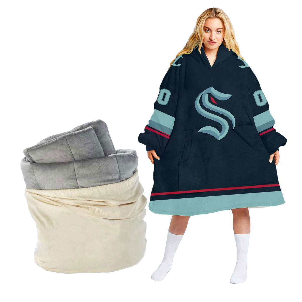 Seattle Kraken Personalized Blanket Hoodie Hoodie Snuggie Hoodies 