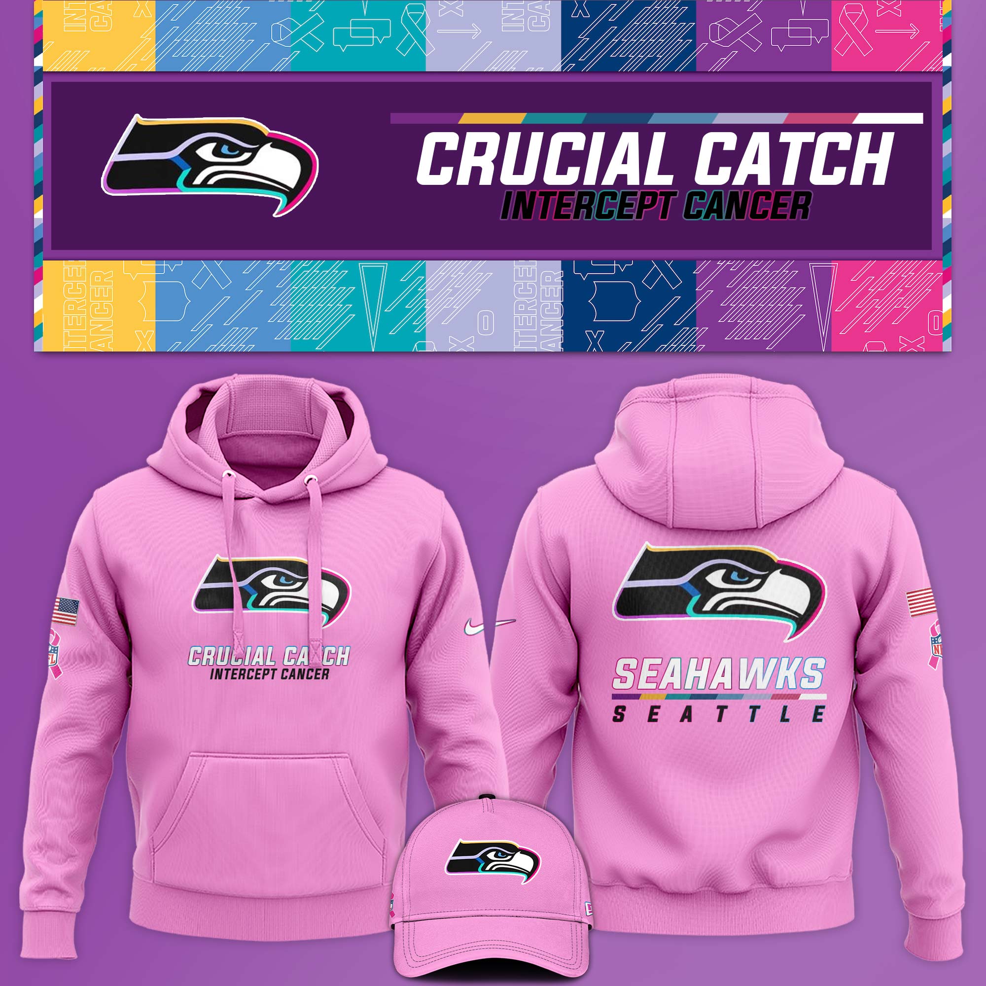 Seattle Seahawk Crucial Catch Hoodie V1 Pink 
