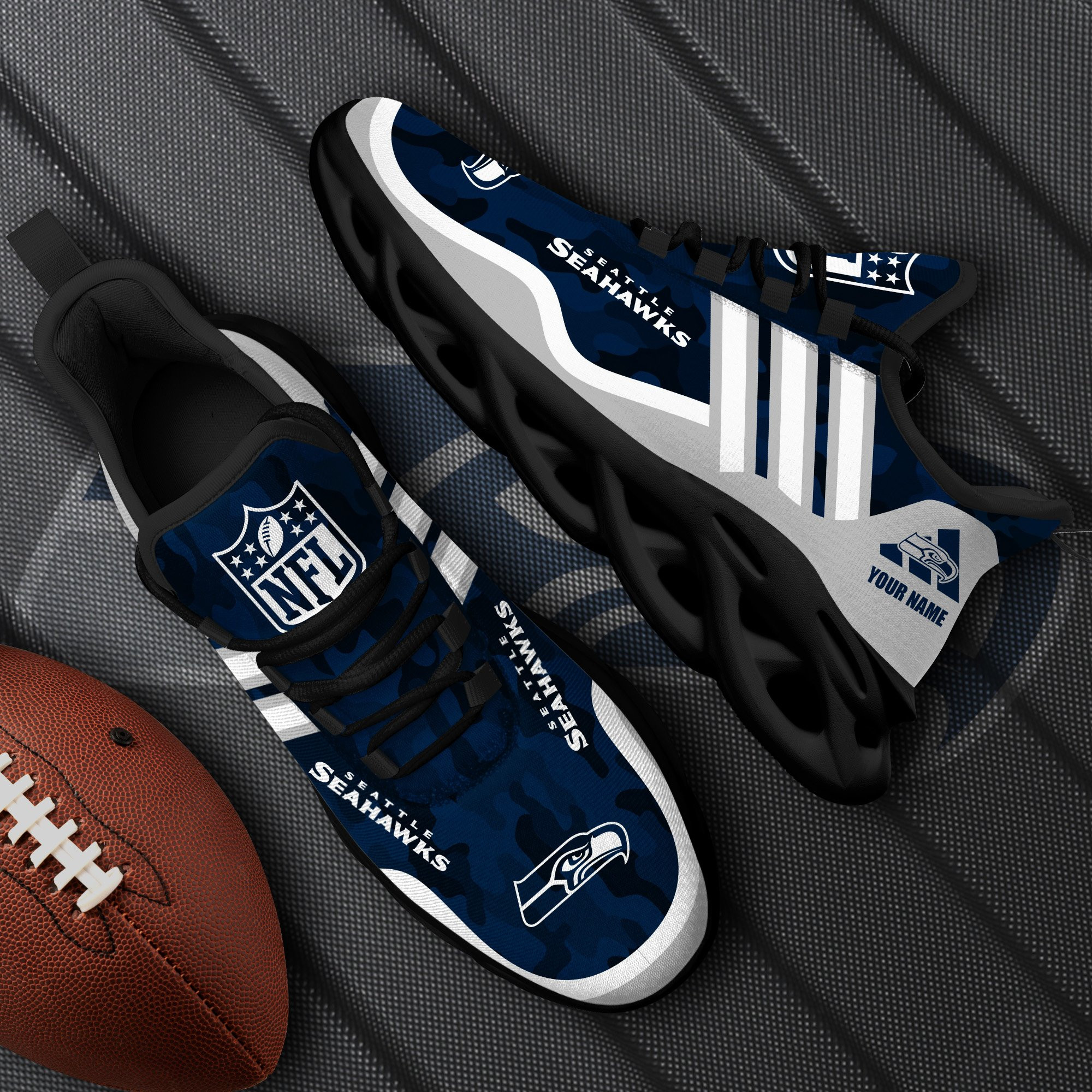 Seattle Seahawks Black Max Soul Shoes 2025 Versions Custom Name 430