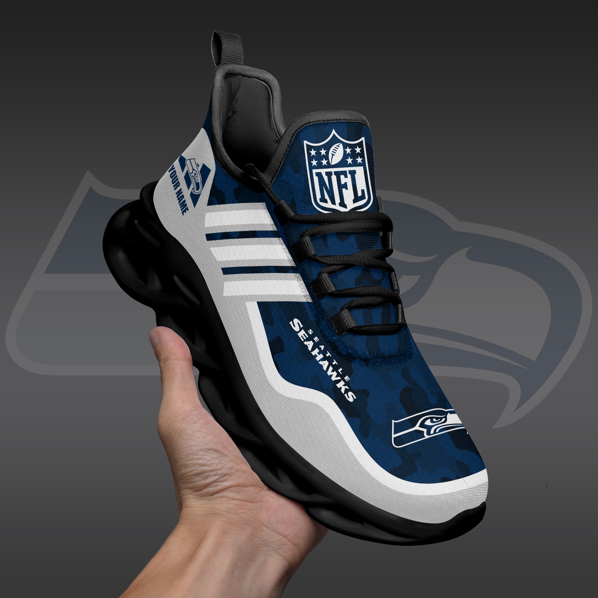 Seattle Seahawks Black Max Soul Shoes 2025 Versions Custom Name 430