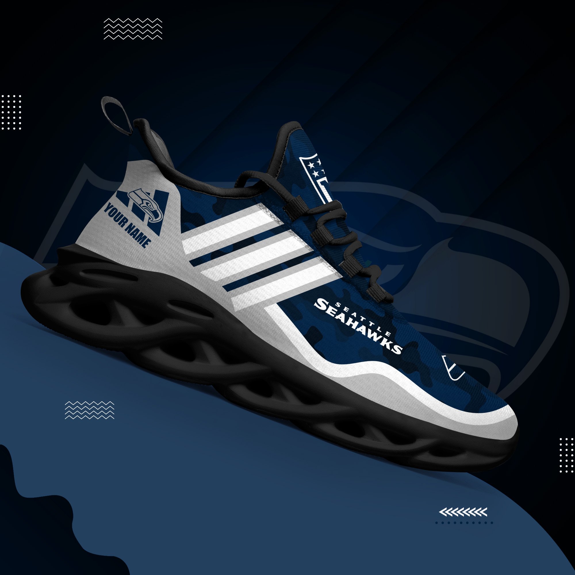 Seattle Seahawks Black Max Soul Shoes 2025 Versions Custom Name 430