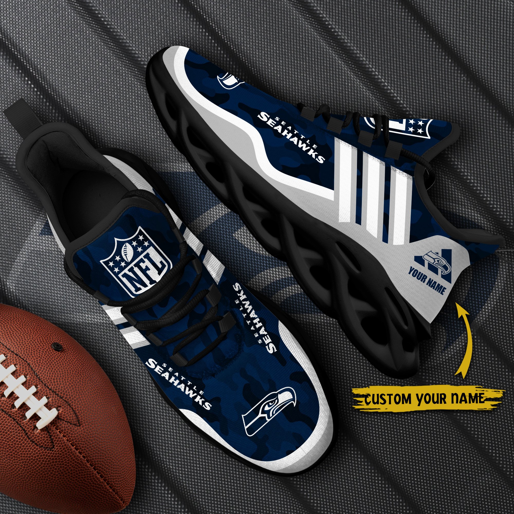 Seattle Seahawks Black Max Soul Shoes 2025 Versions Custom Name 430