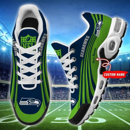 Seattle Seahawks Personalized Name Team Colors Wave Lines TN Air Max Shoes Air Cushion Sneakers