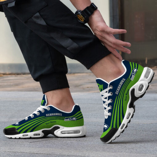 Seattle Seahawks Personalized Name Team Colors Wave Lines TN Air Max Shoes Air Cushion Sneakers