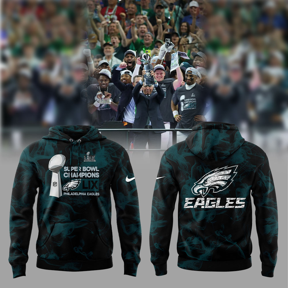 Smoker Midnight Green Philadelphia Eagles Super Bowl LIX Champions Lombardi Trophy Hoodie 