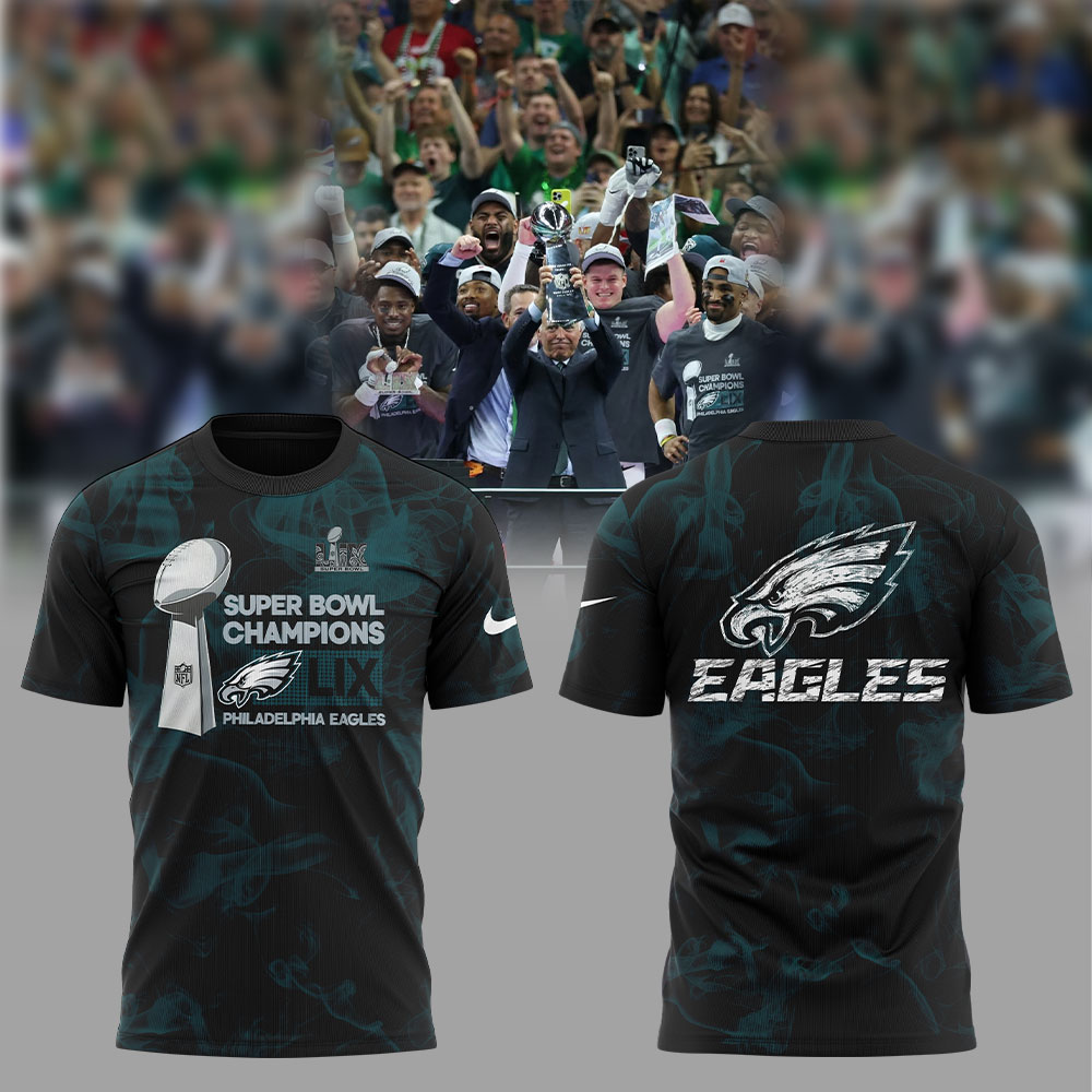 Smoker Midnight Green Philadelphia Eagles Super Bowl LIX Champions Lombardi Trophy T-shirt 