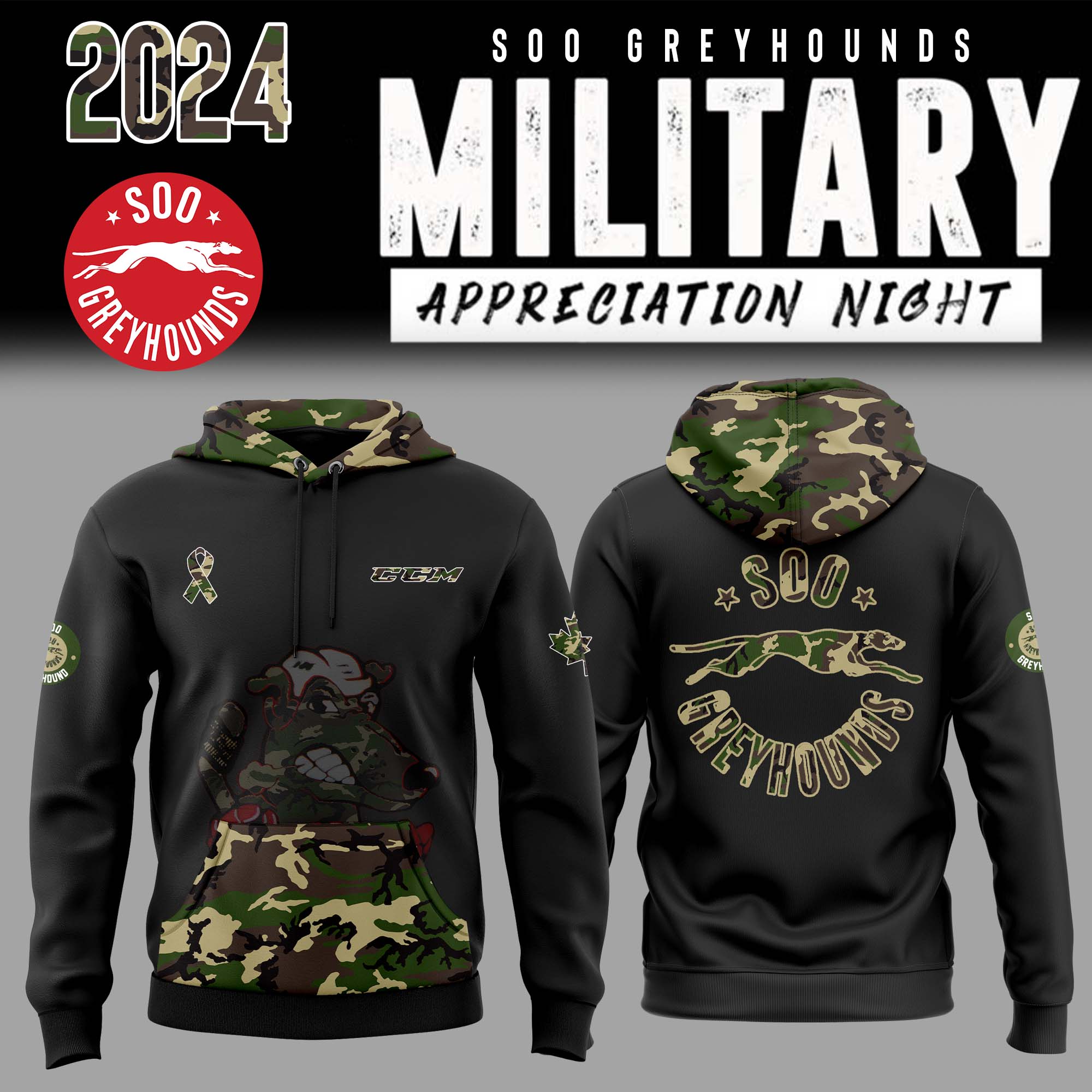 Soo Greyhounds x OHL Military Appreciation Night Pullover Hoodie 
