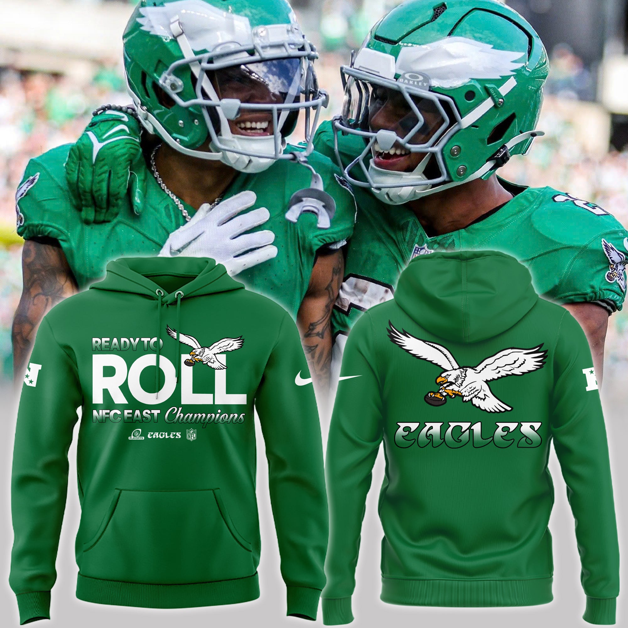 Special Edition Kelly Green Philadelphia Eagles 2024 NFC East Division Champions Hoodie 