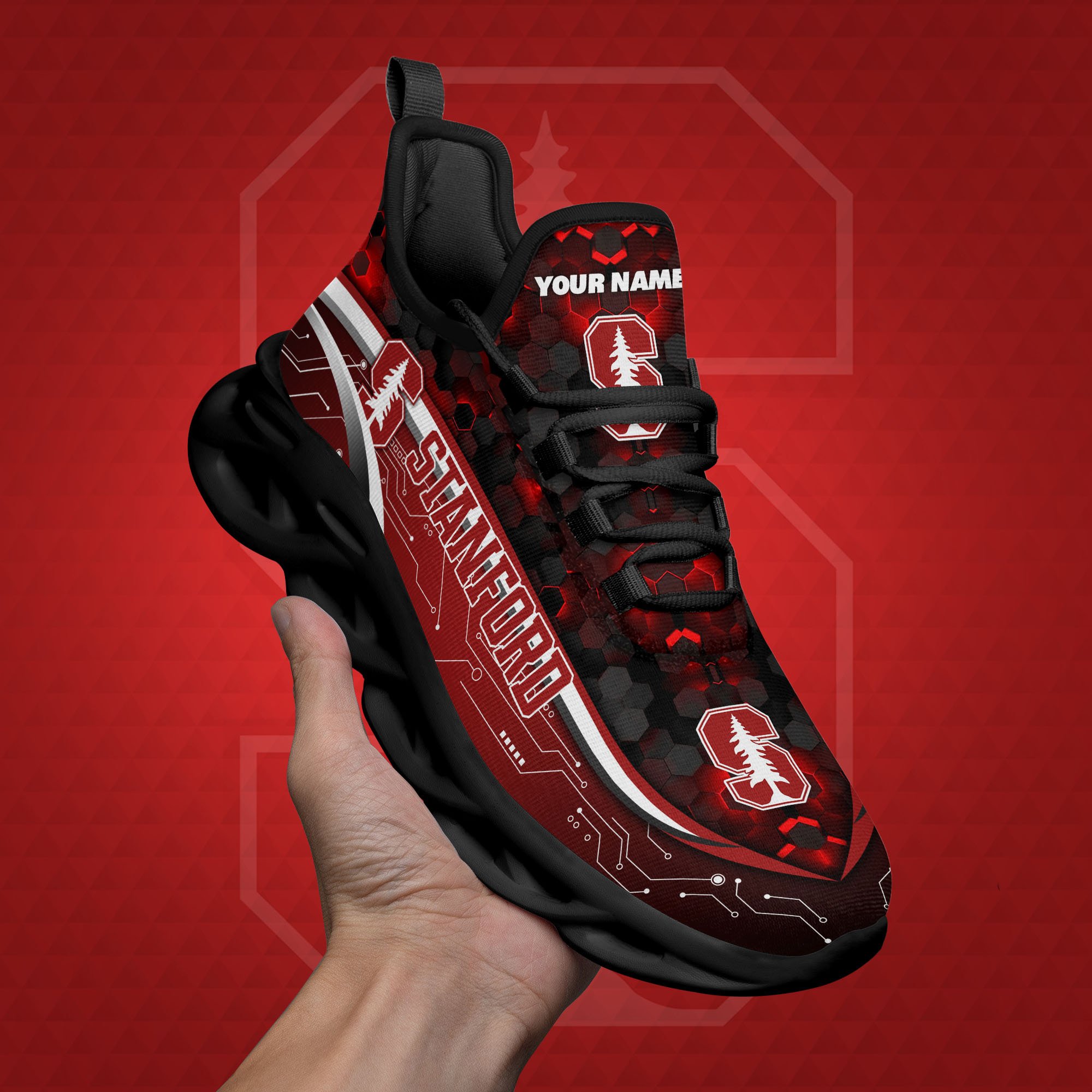 Stanford Cardinal Black Clunky Sneakers Custom Name, Max Soul Shoes, Sport Gifts